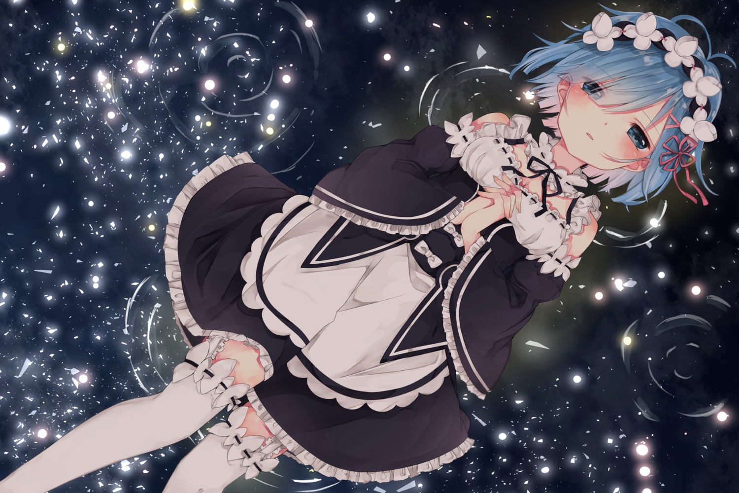 llatteowo, maid, re:zero_kara_hajimeru_isekai_seikatsu, rem_(re_zero), stockings, thighhighs