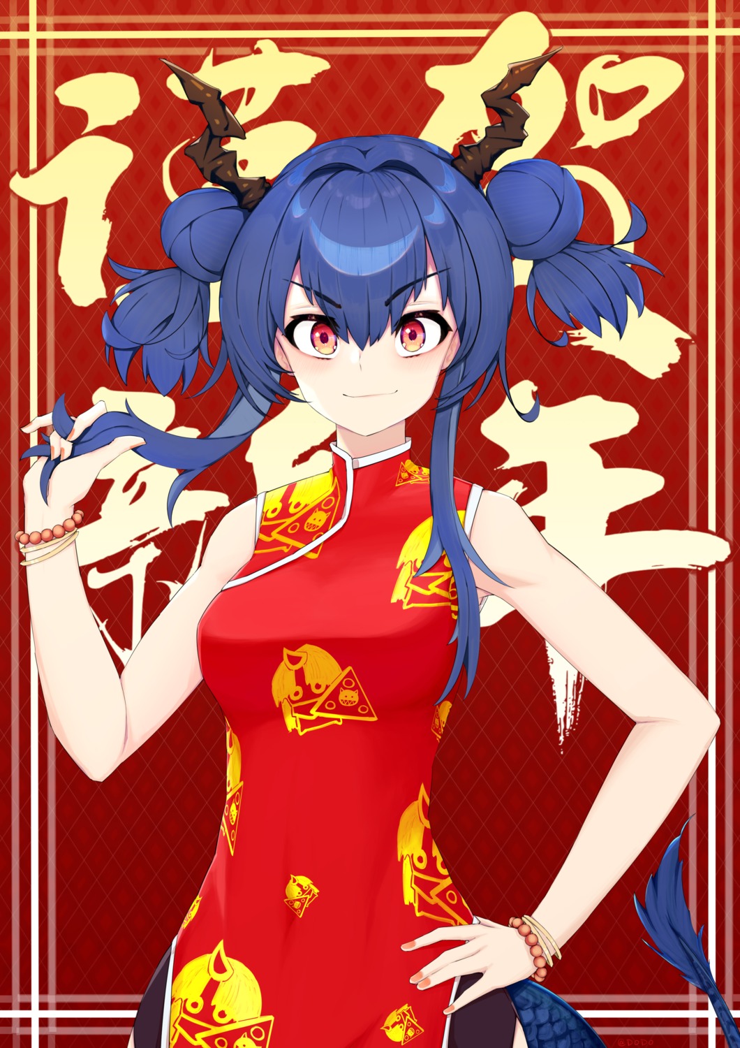 arknights, ch'en_(arknights), chinadress, dodo_(yatotoyatoto), horns, tail