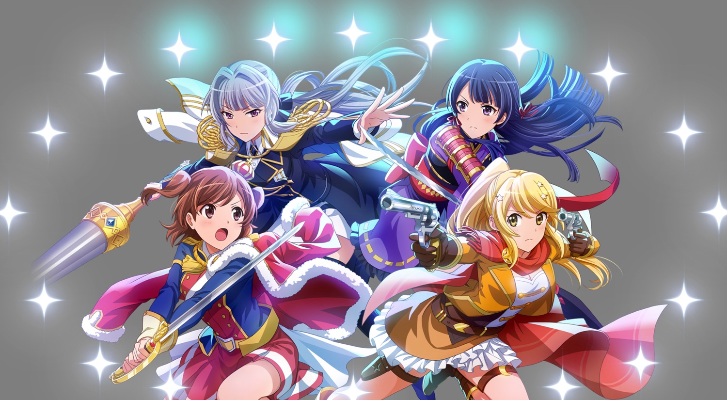 aijou_karen, armor, garter, gun, japanese_clothes, ootsuki_aruru, shoujo_kageki_revue_starlight, shoujo_kageki_revue_starlight_-re_live-