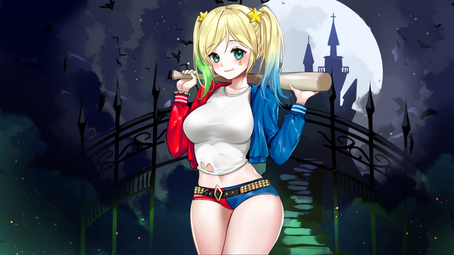 batman, dc_comics, halloween, harley_quinn, lillly, suicide_squad, tattoo, torn_clothes