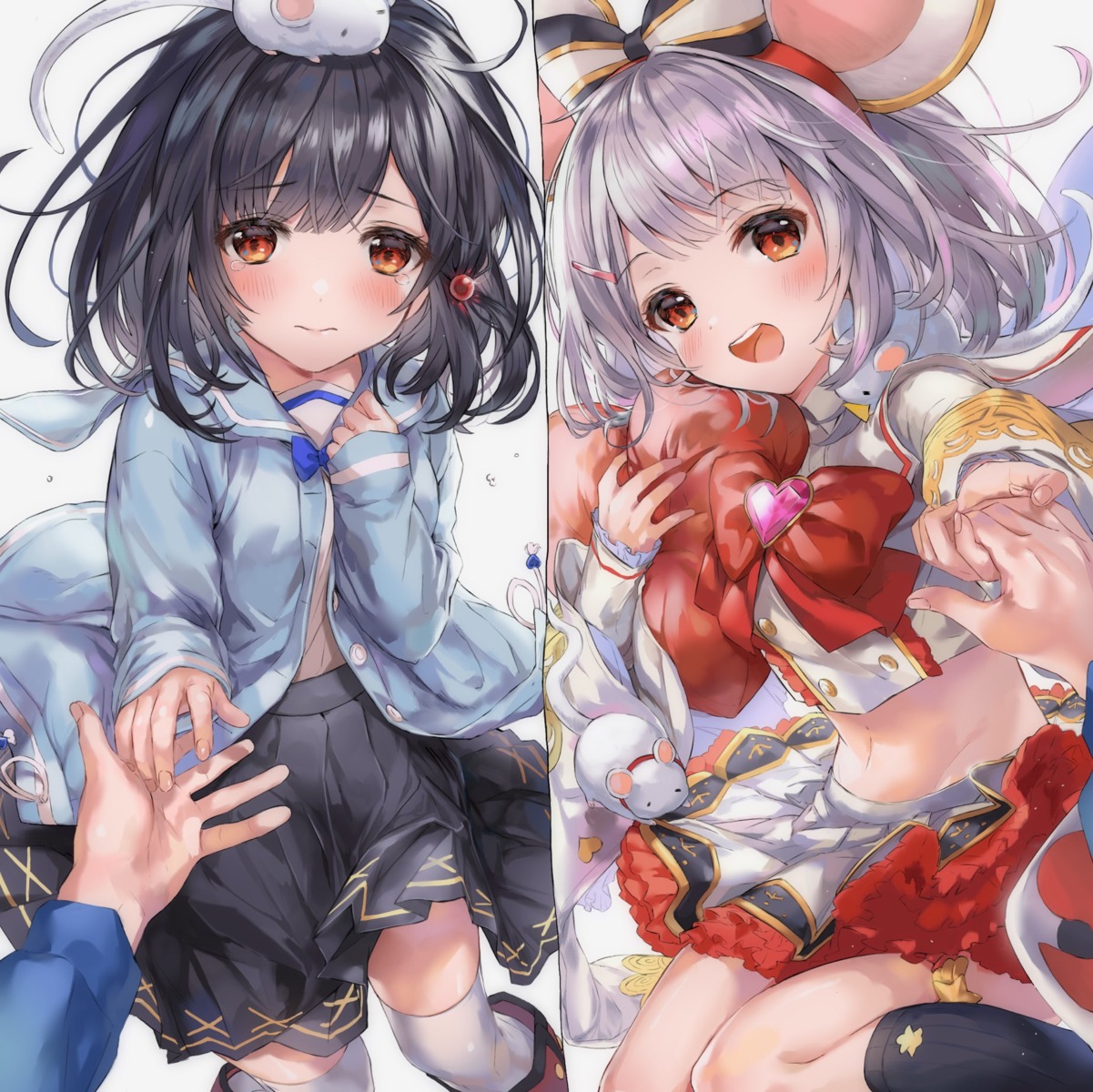 animal_ears, anna_(ooluoul), granblue_fantasy, seifuku, skirt_lift, thighhighs, vikala_(granblue_fantasy)
