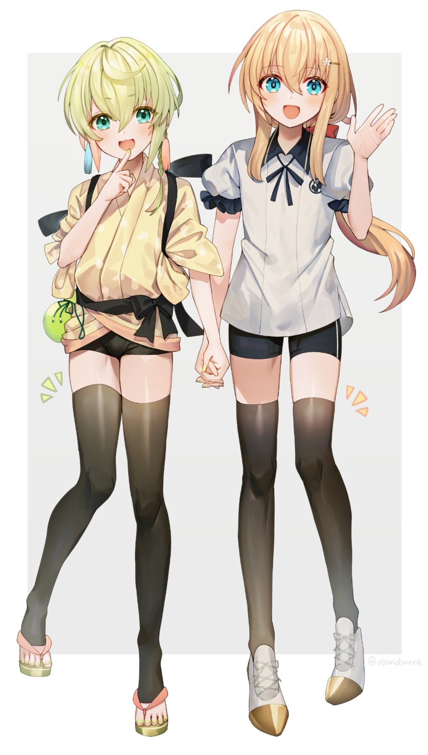 abandon_ranka, bike_shorts, japanese_clothes, midare_toushirou, taikou_samonji, thighhighs, touken_ranbu, trap