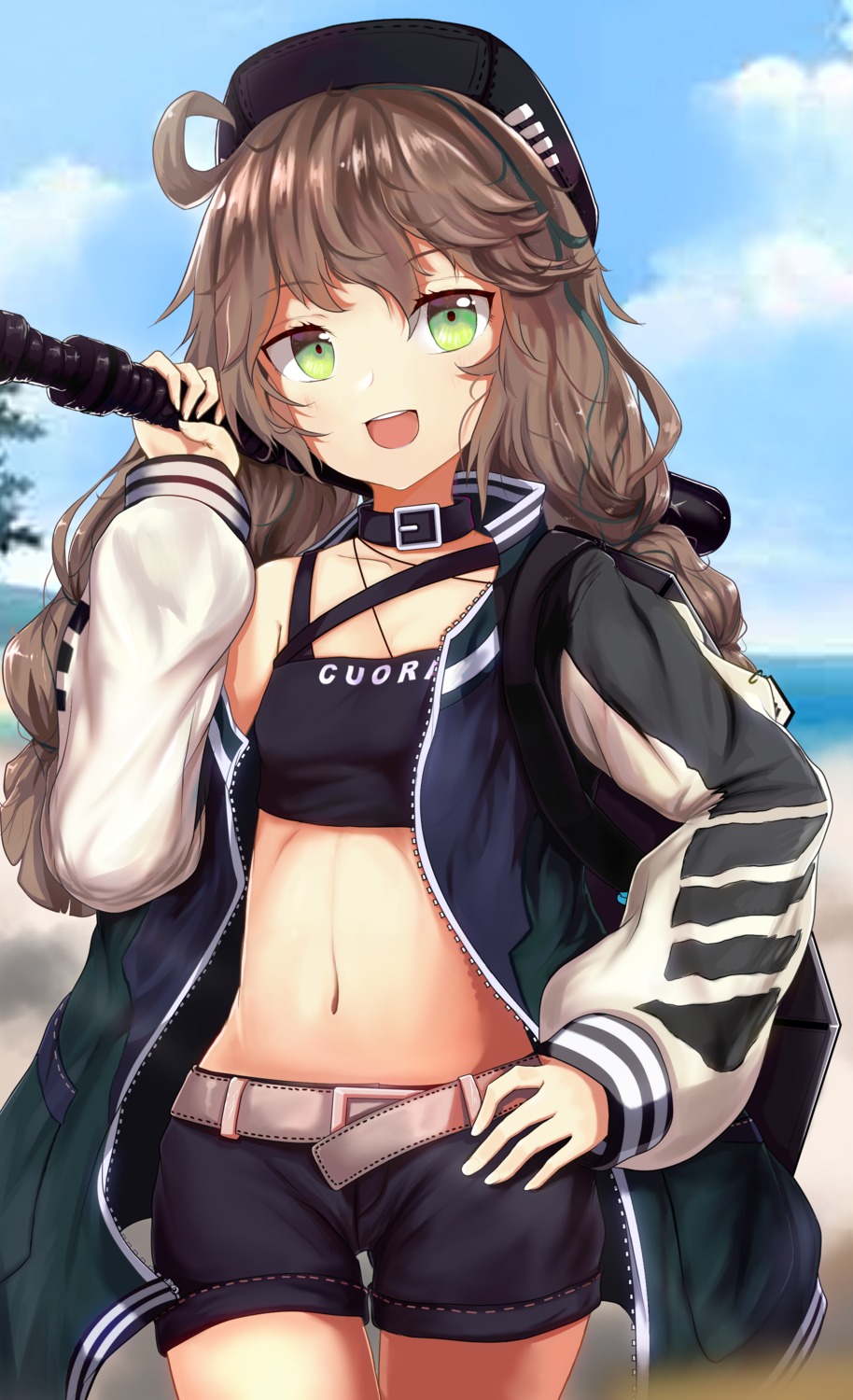 arknights, cuora_(arknights), epicnoob278, open_shirt, weapon