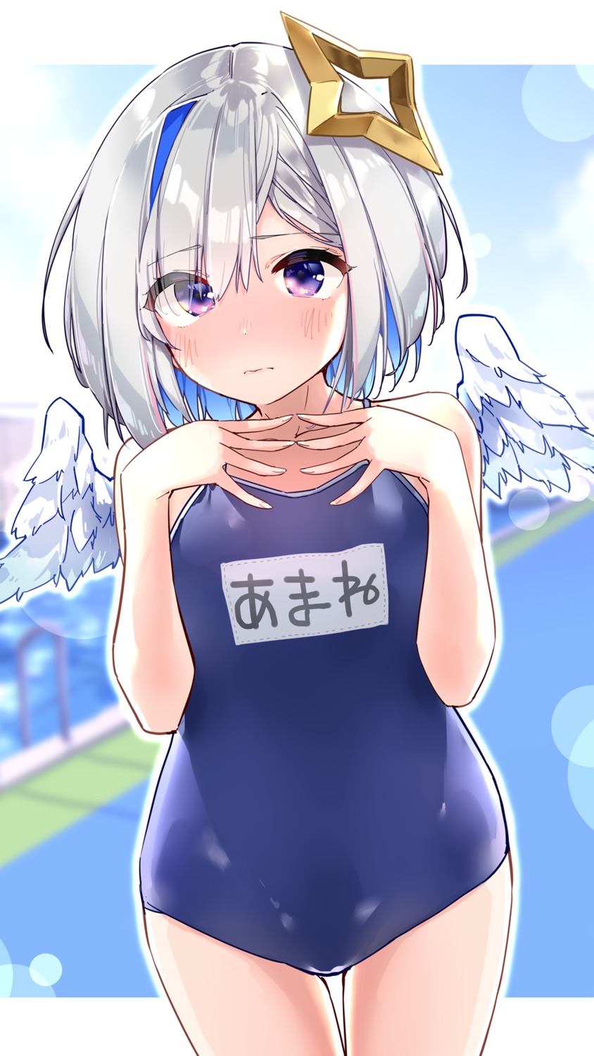 amane_kanata, angel, hololive, school_swimsuit, swimsuits, wings, yuyaiyaui