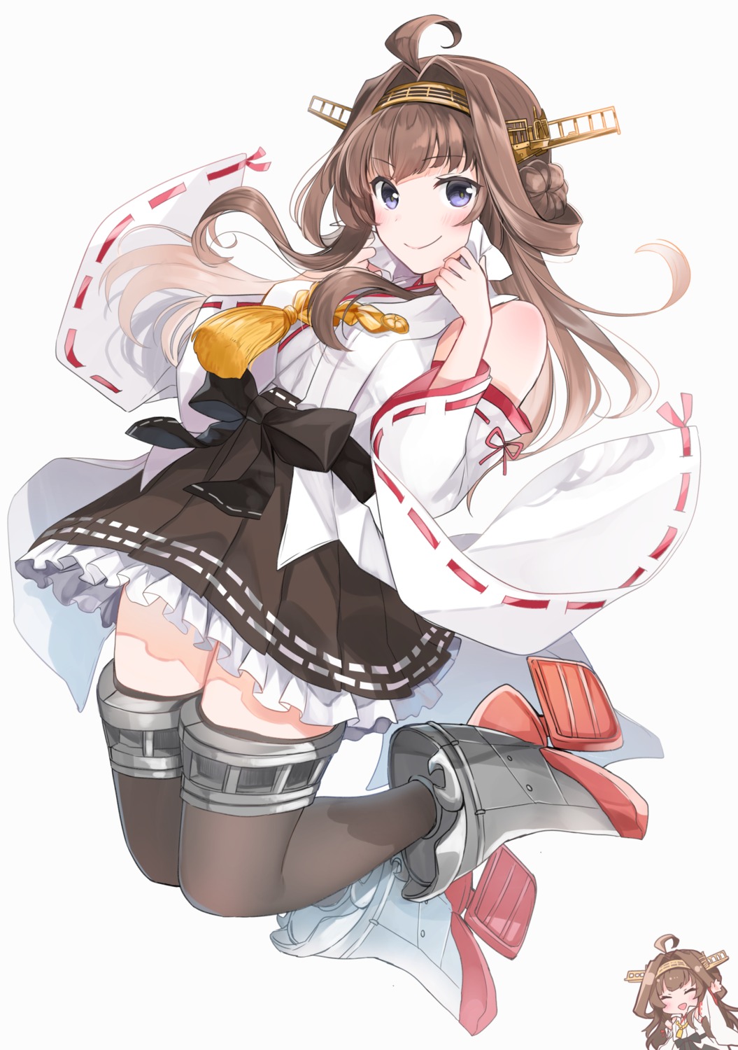 heels, japanese_clothes, kantai_collection, kongou_(kancolle), thighhighs, yunamaro