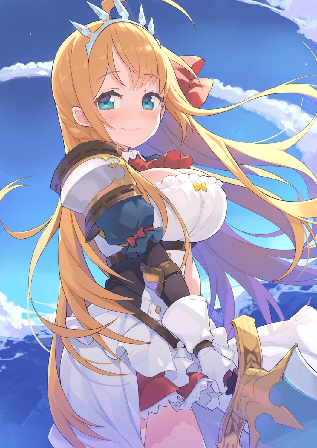 armor, cleavage, pecorine, princess_connect!, princess_connect!_re:dive, sword, tam-u