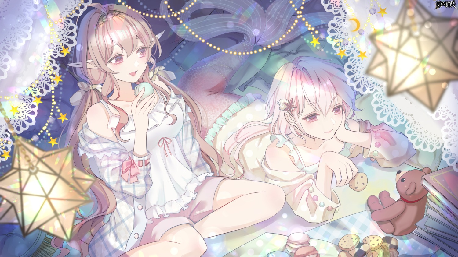 kusunokinawate, mermaid, monster_girl, pajama, pointy_ears, tail, wallpaper