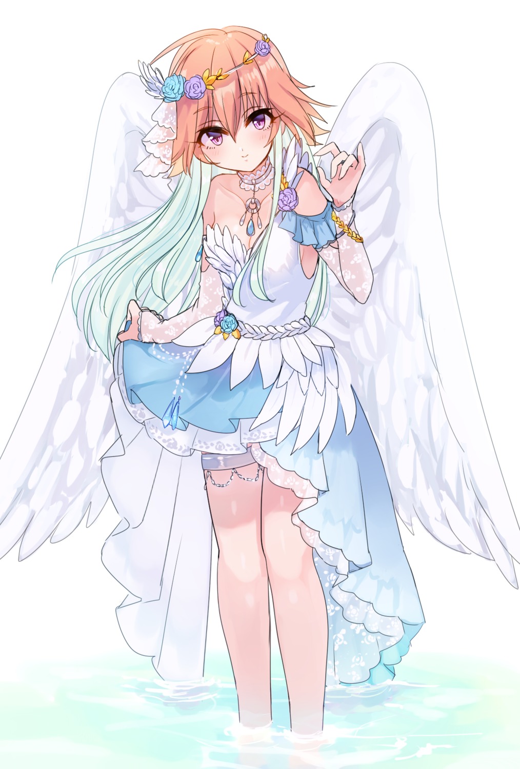 cleavage, dress, garter, ninomiya_asuka, no_bra, nuruo_(pixiv39067734), skirt_lift, the_idolm@ster