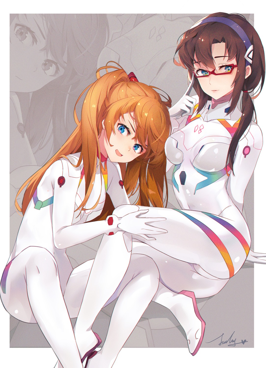 bodysuit, jiujiuyatou_(yayanzz), makinami_mari_illustrious, megane, neon_genesis_evangelion, souryuu_asuka_langley