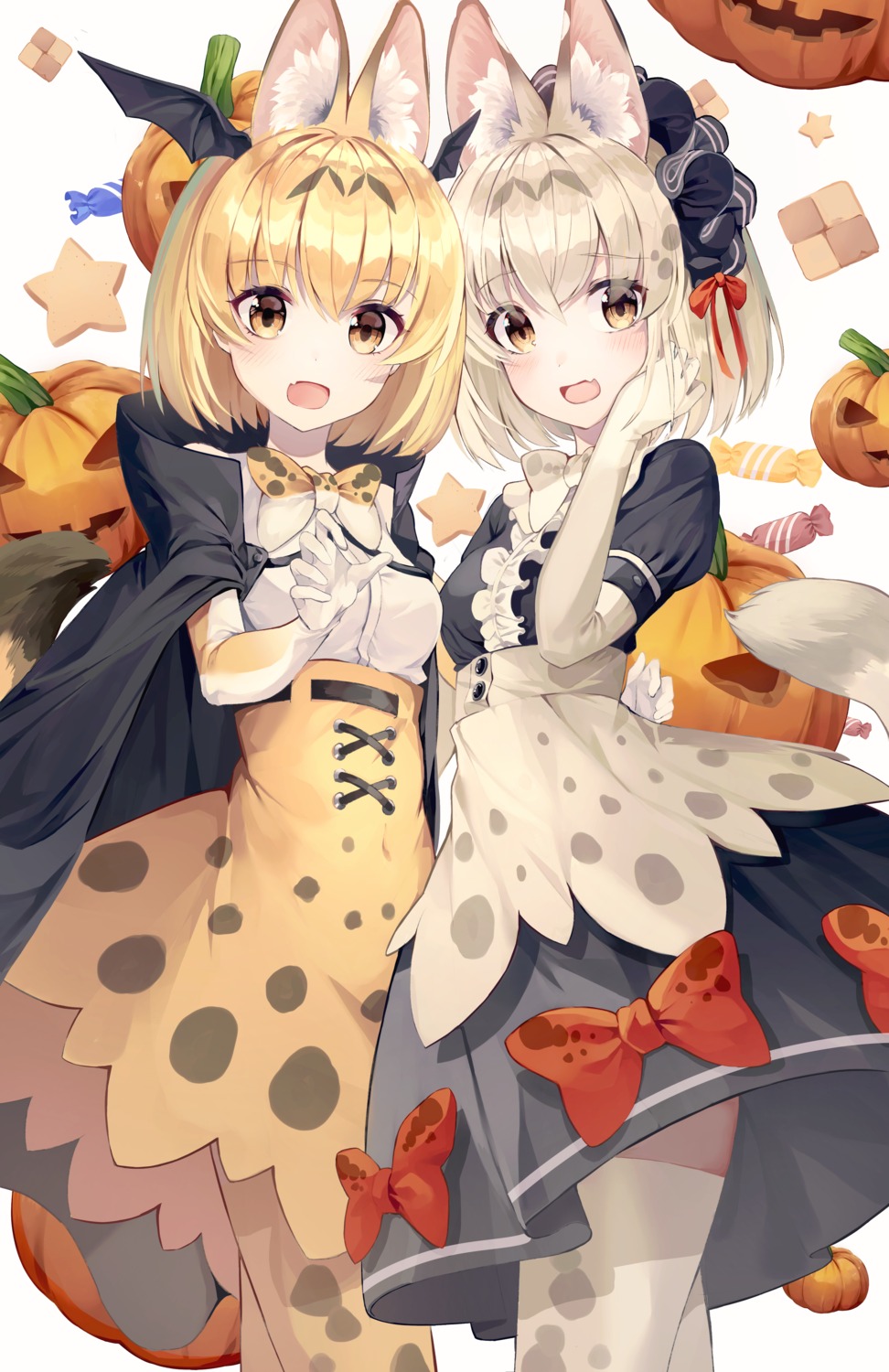 animal_ears, animal_ears_(artist), halloween, kemono_friends, lolita_fashion, serval, tail, thighhighs, white_serval