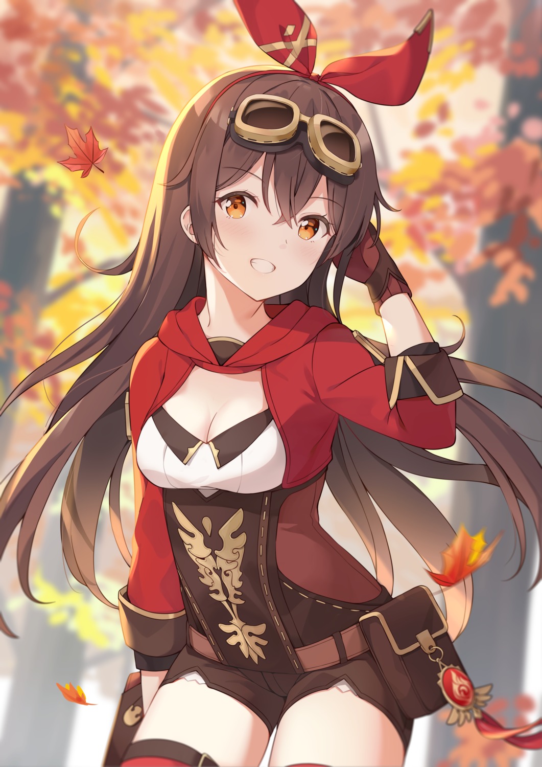 amber_(genshin_impact), cleavage, genshin_impact, megane, thighhighs, yaruwashi