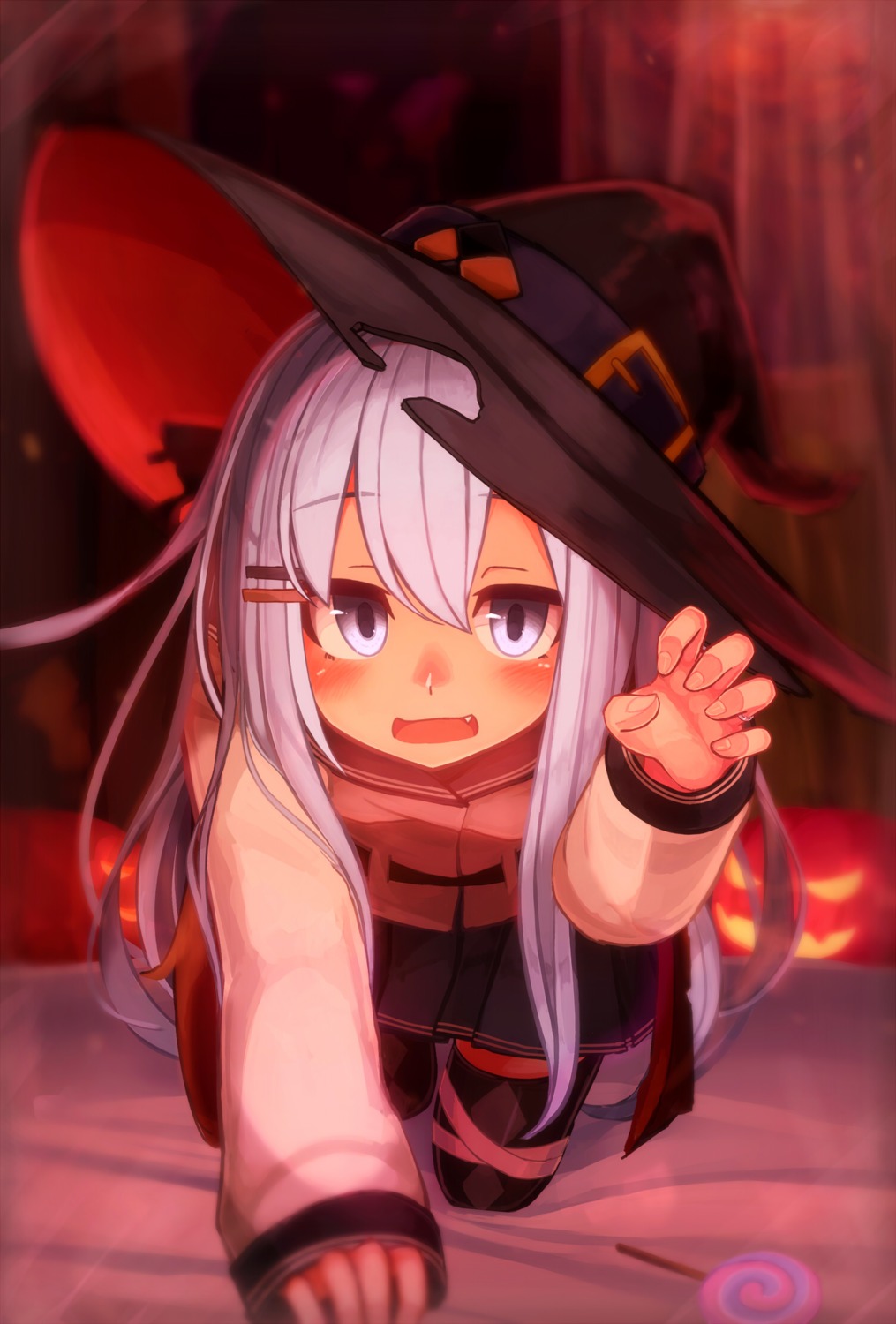 bandages, halloween, hibiki_(kancolle), kantai_collection, reitou_mikan, seifuku, thighhighs, witch