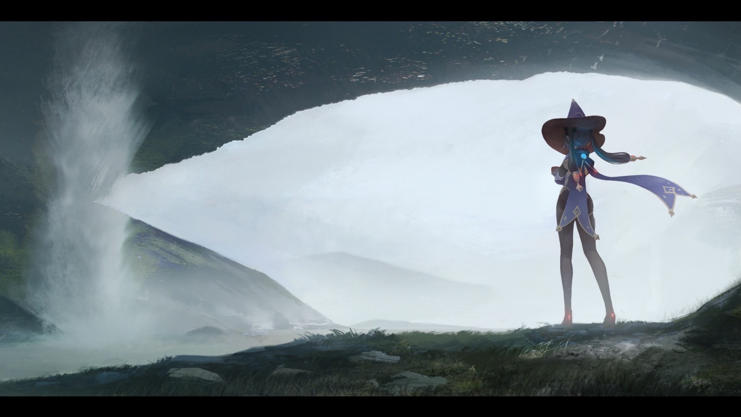 anna_(drw01), genshin_impact, heels, landscape, mona_megistus, pantyhose, witch
