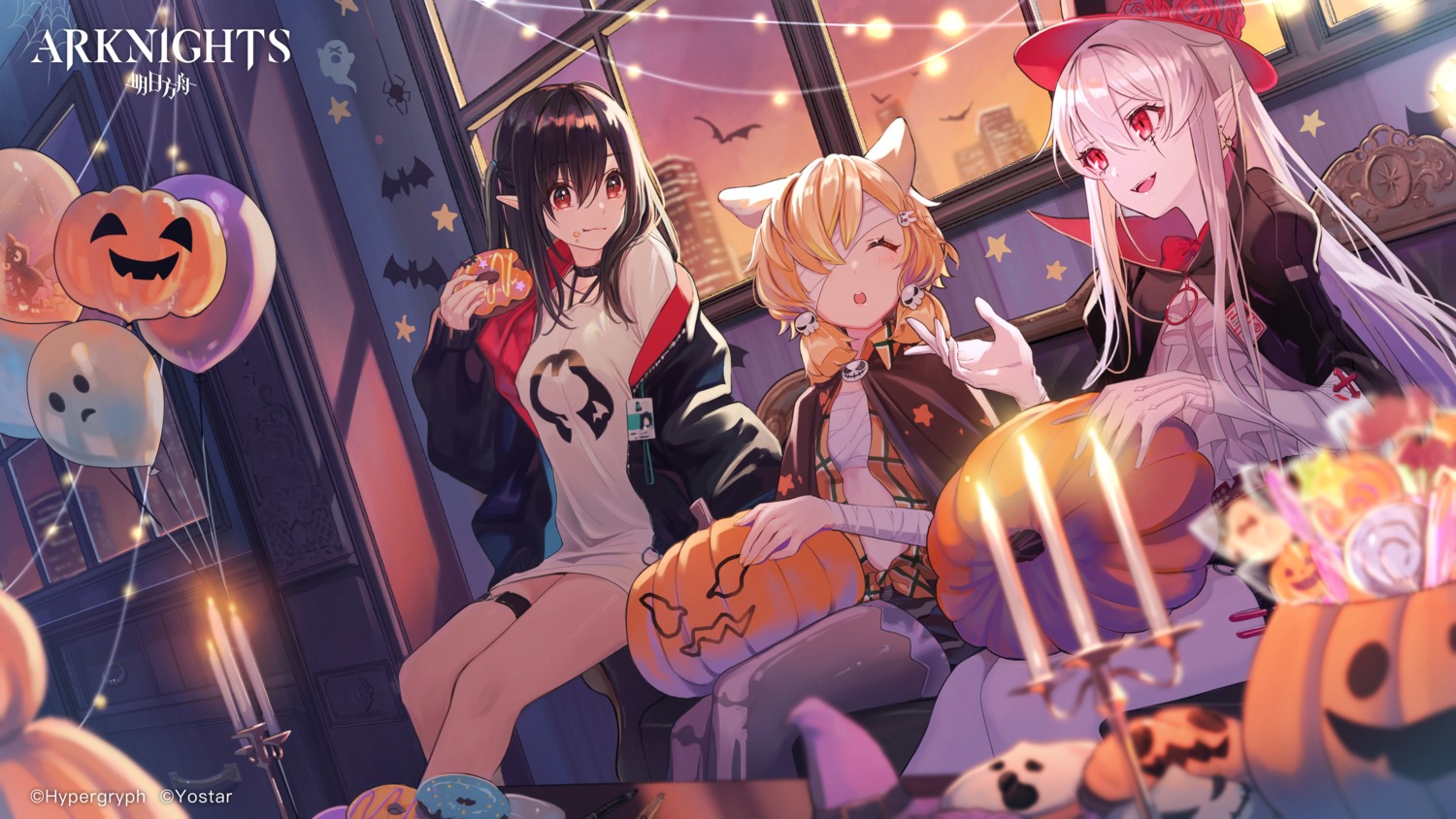 animal_ears, arknights, bandages, closure_(arknights), garter, halloween, kroos_(arknights), magako