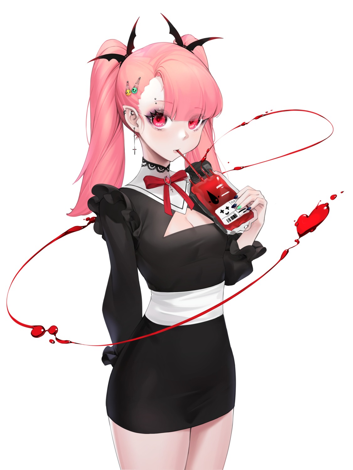 blood, cleavage, fono, halloween, pointy_ears