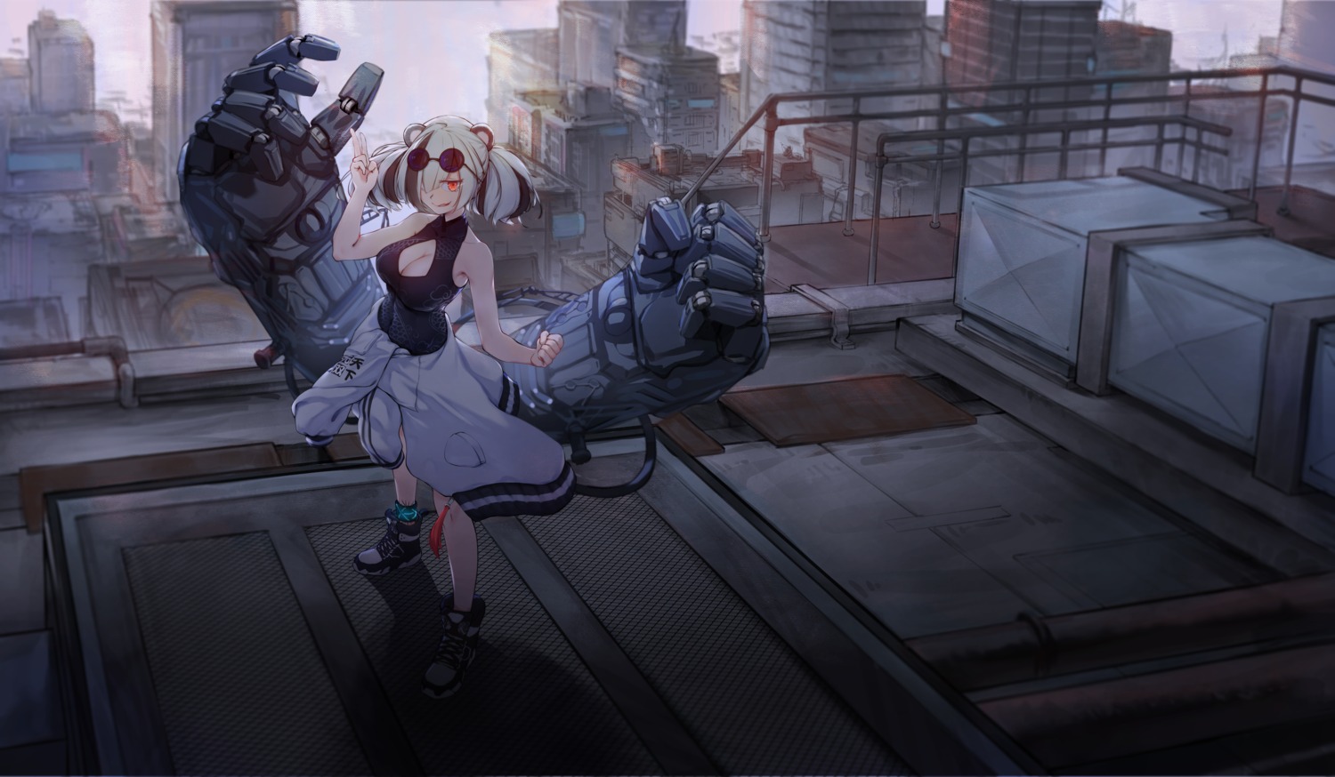 animal_ears, arknights, asian_clothes, feater_(arknights), fono, megane, no_bra