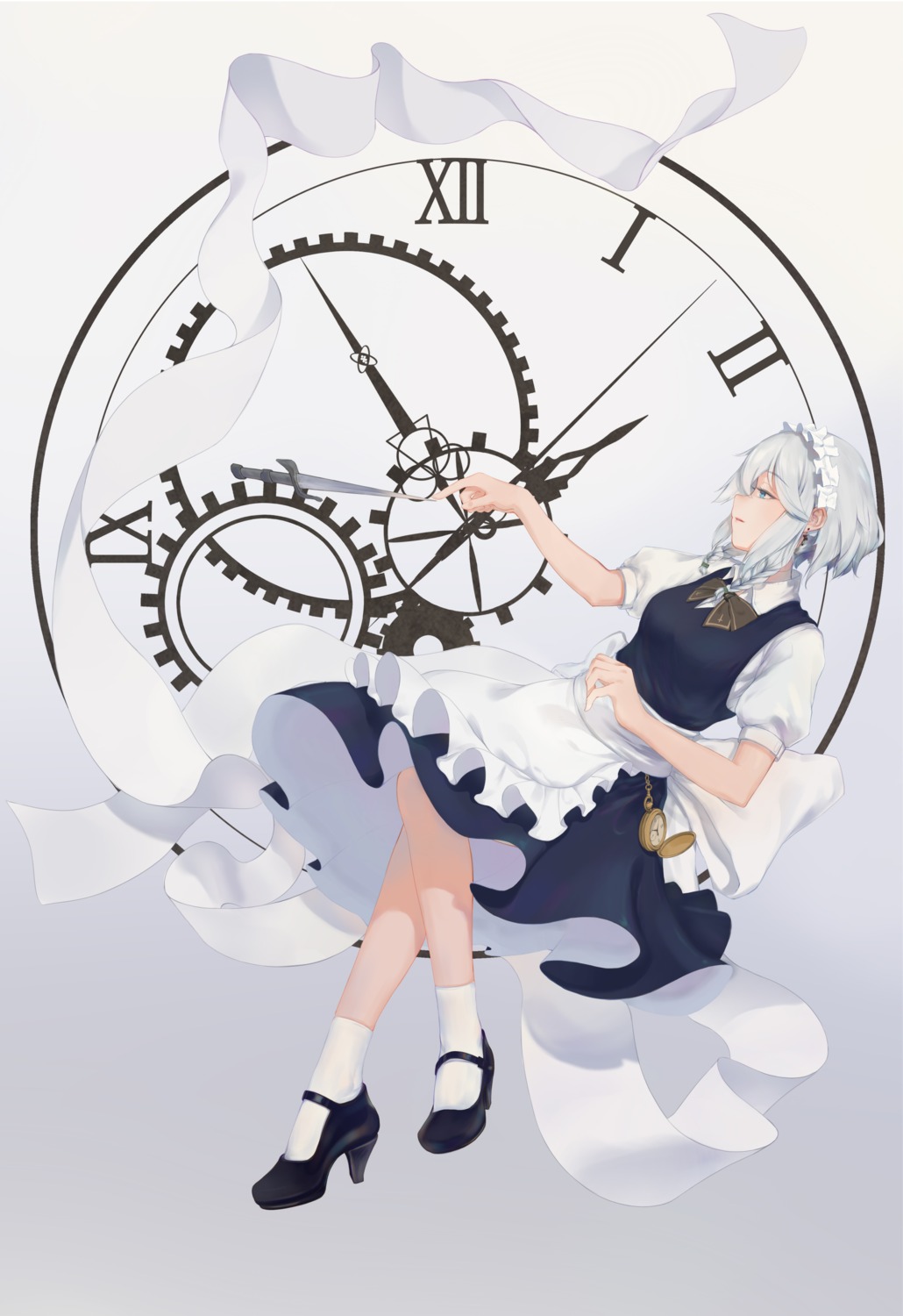 fono, heels, izayoi_sakuya, maid, skirt_lift, touhou, weapon