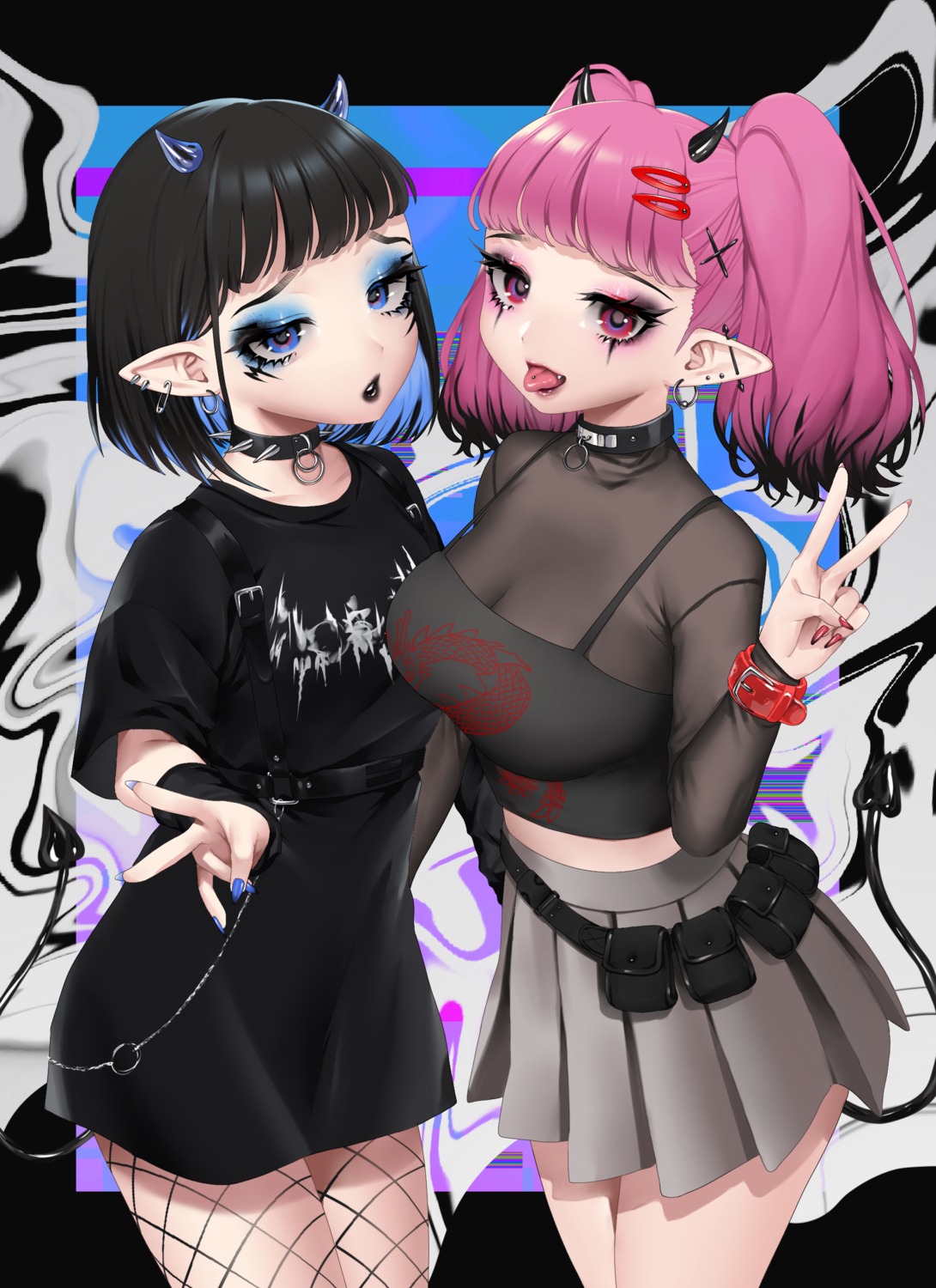 bitaro, fishnets, halloween, horns, pantyhose, pointy_ears, see_through, tail