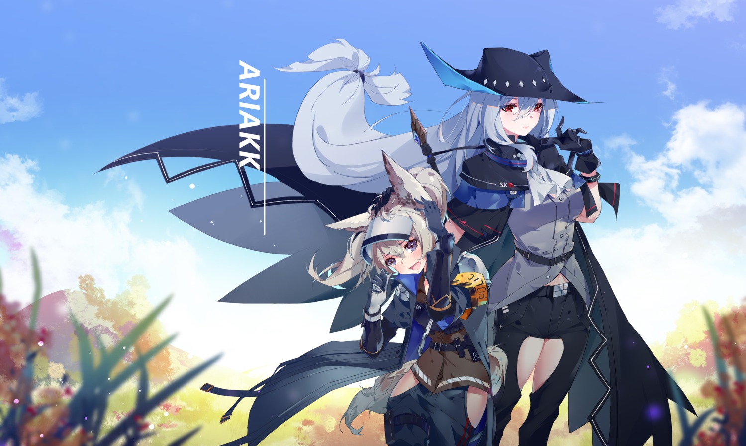animal_ears, ariakk, arknights, grani_(arknights), skadi_(arknights), tail, uniform