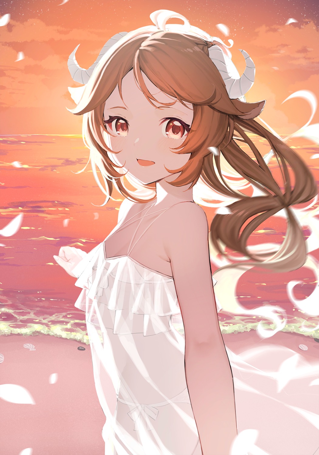 9nojo, animal_ears, arknights, bikini, dress, eyjafjalla_(arknights), horns, see_through, summer_dress, swimsuits