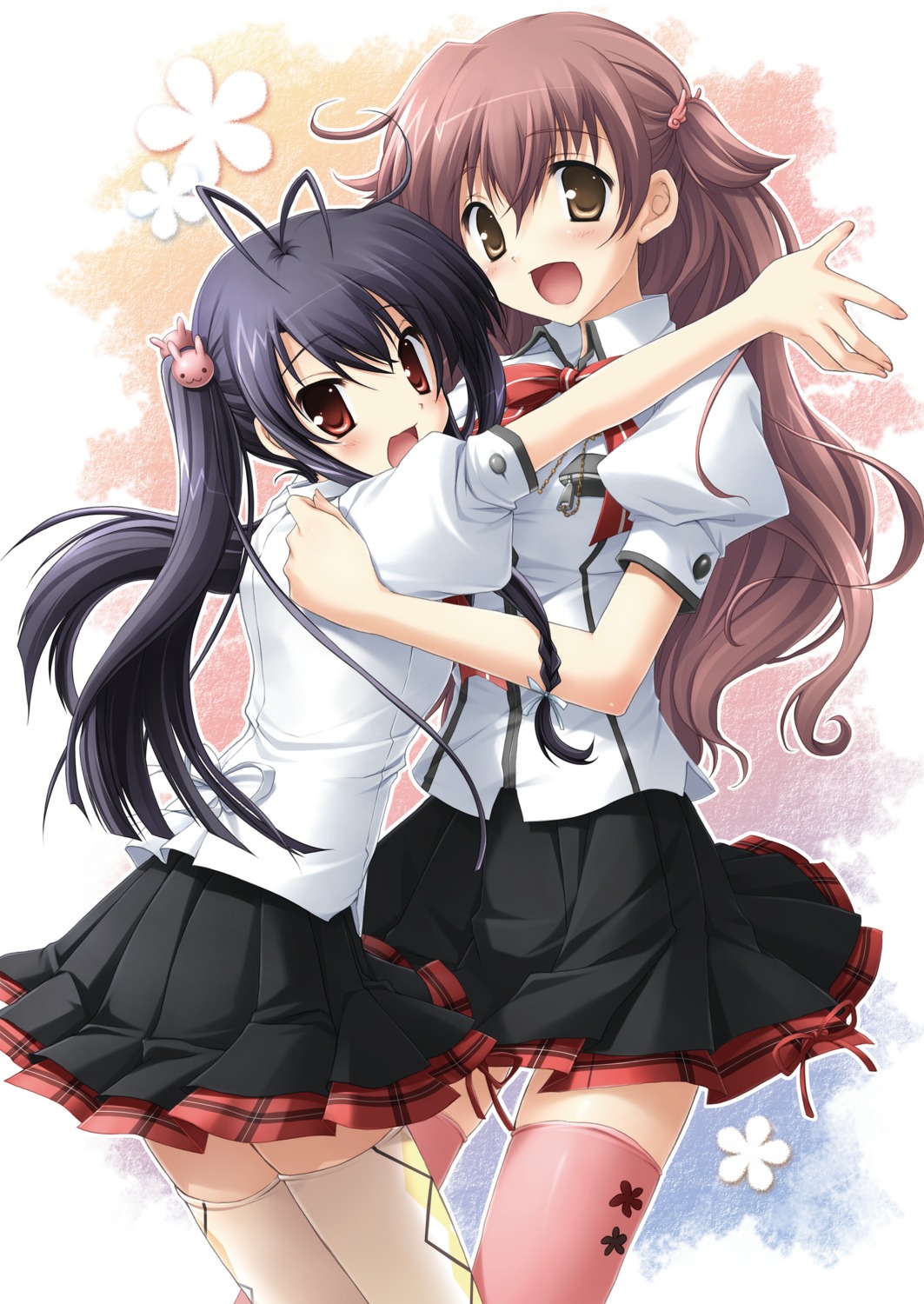 digital_version, hinata_haruka, hosaka_hina, hulotte, ikegami_akane, seifuku, thighhighs, with_ribbon