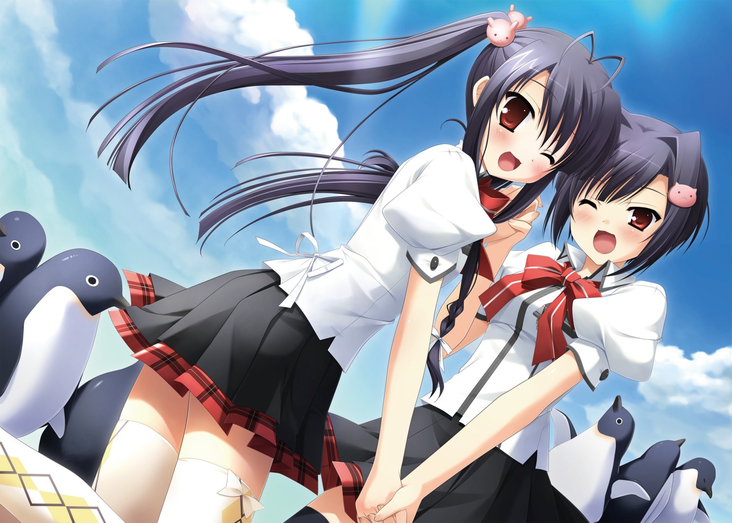 digital_version, hinata_haruka, hinata_yuu, hulotte, ikegami_akane, seifuku, with_ribbon