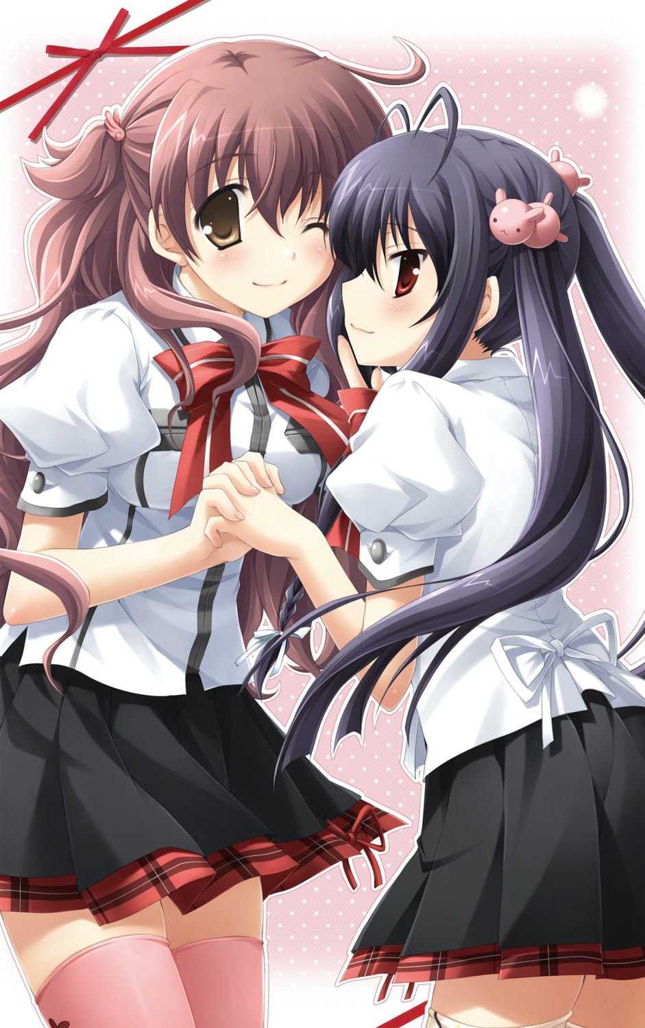 digital_version, hinata_haruka, hosaka_hina, hulotte, ikegami_akane, seifuku, thighhighs, with_ribbon