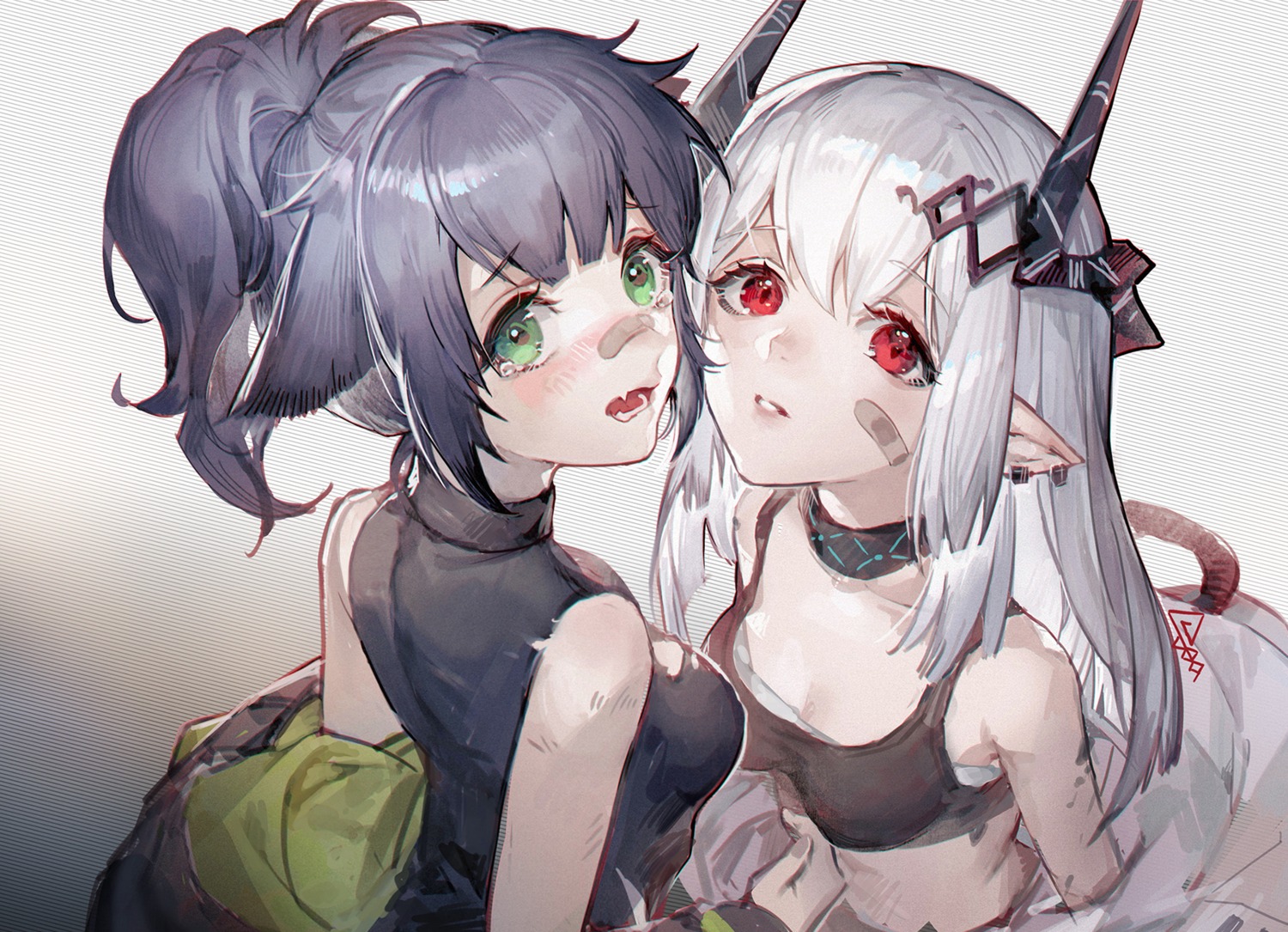 animal_ears, arknights, bandaid, bra, cleavage, horns, jessica_(arknights), mudrock_(arknights)