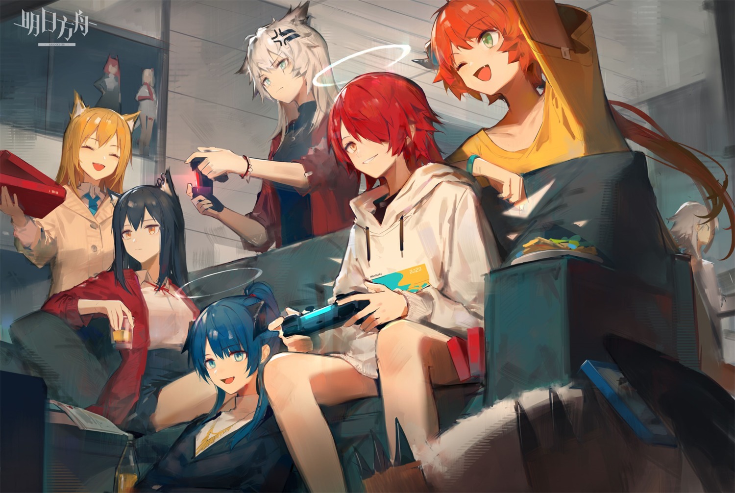 angel, animal_ears, arknights, croissant_(arknights), exusiai_(arknights), horns, huanxiang_heitu, inumimi