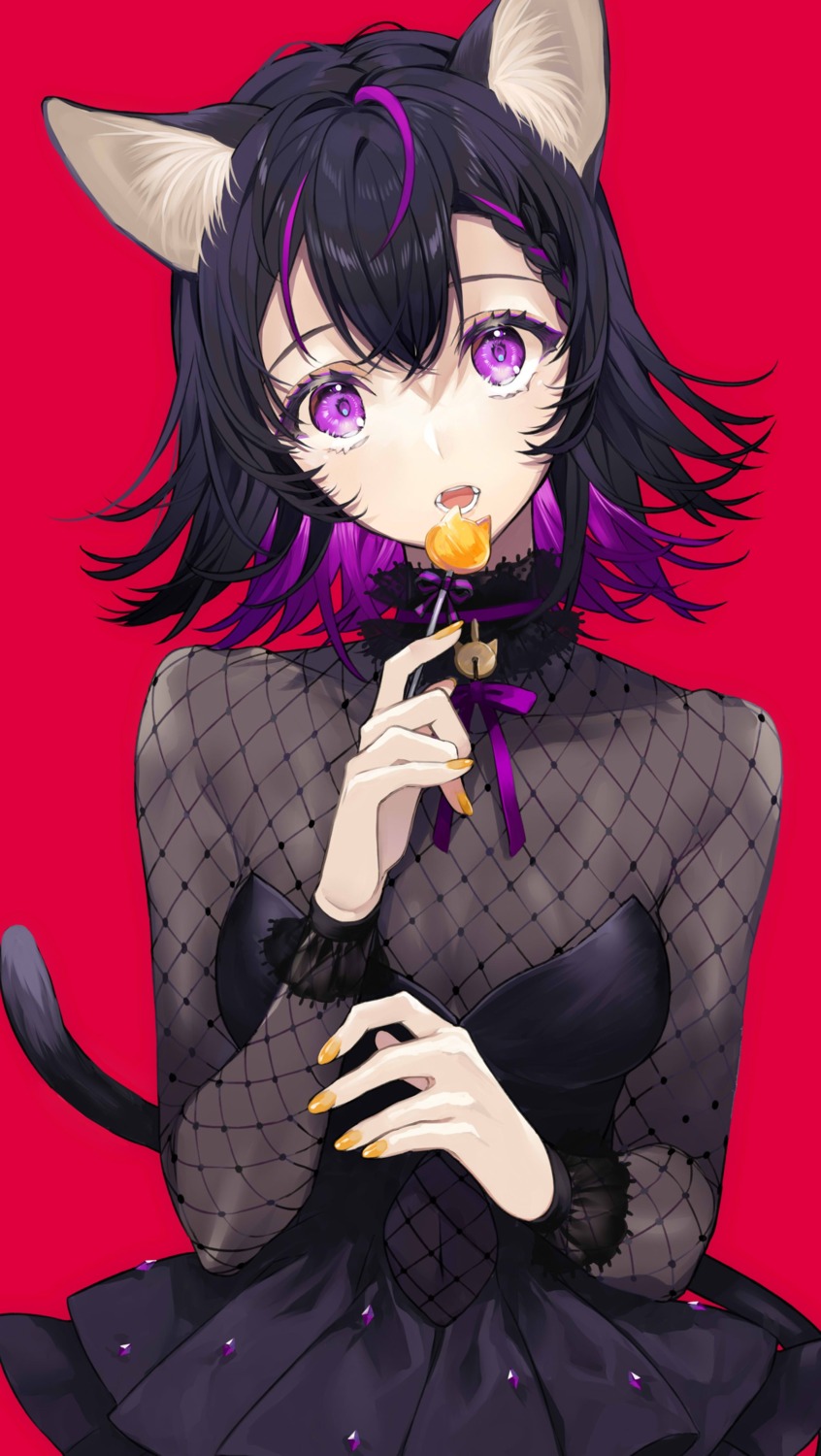 animal_ears, dress, fishnets, halloween, nekomimi, sogawa, tail