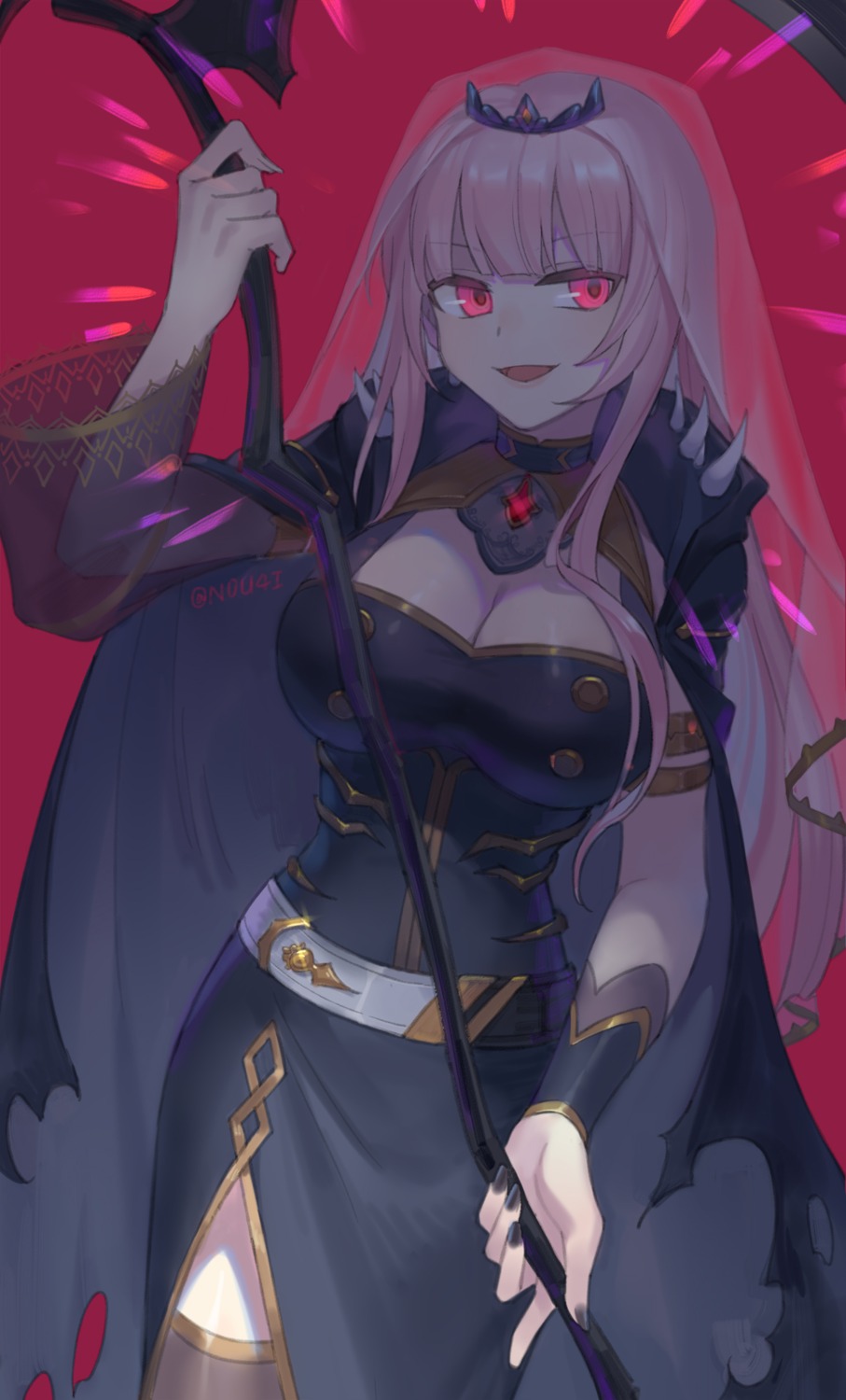 cleavage, dress, hololive, hololive_english, mori_calliope, mujun_atama, thighhighs, weapon