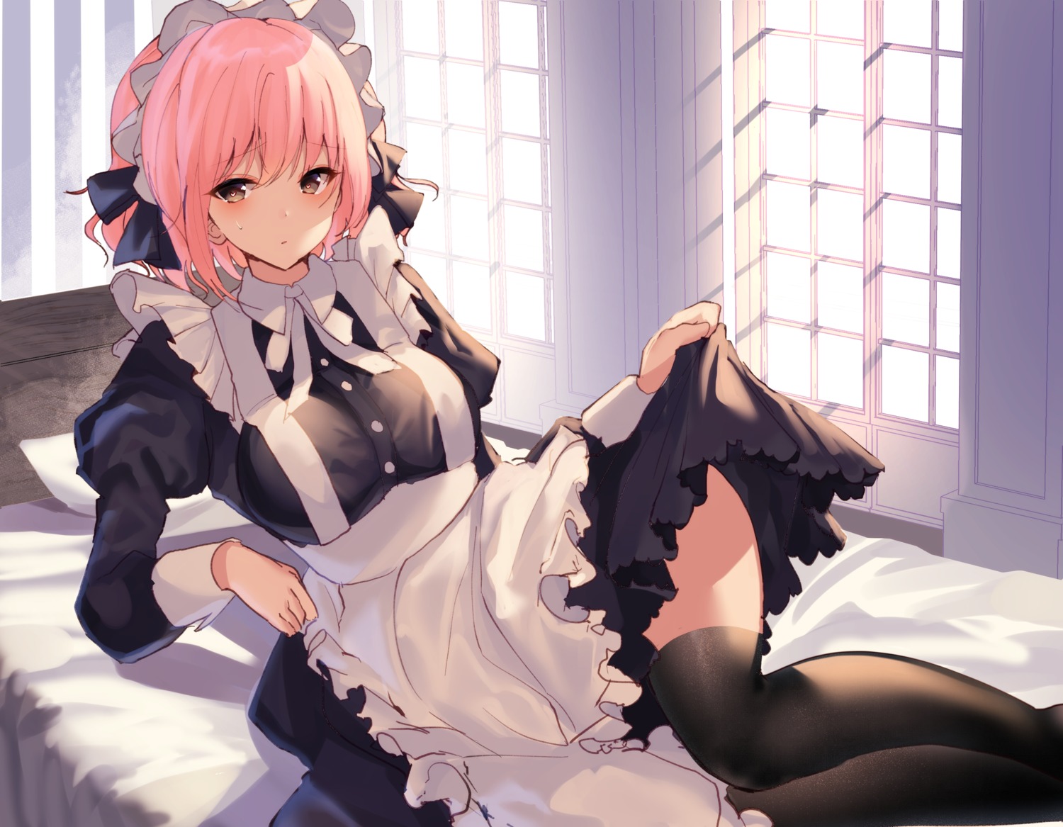 kozomezuki, maid, skirt_lift, thighhighs