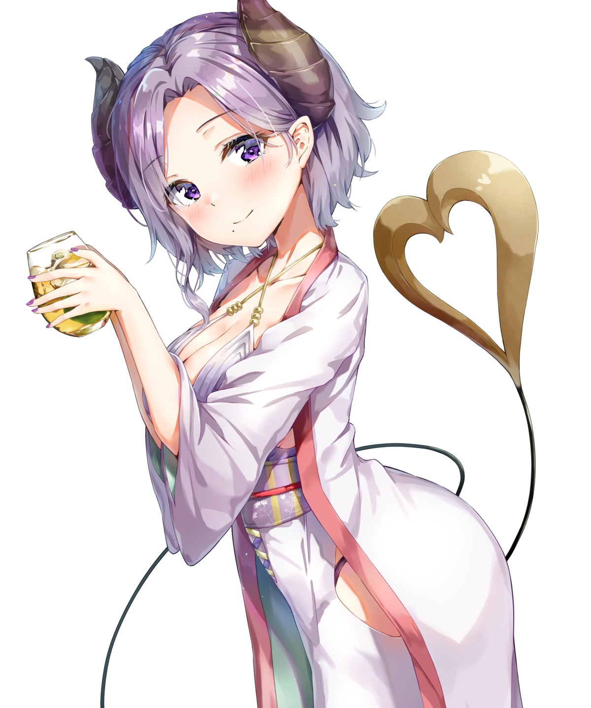 bra, cleavage, honey_strap, horns, japanese_clothes, kuria_(clear_trip_second), nanashi_inc., pantsu