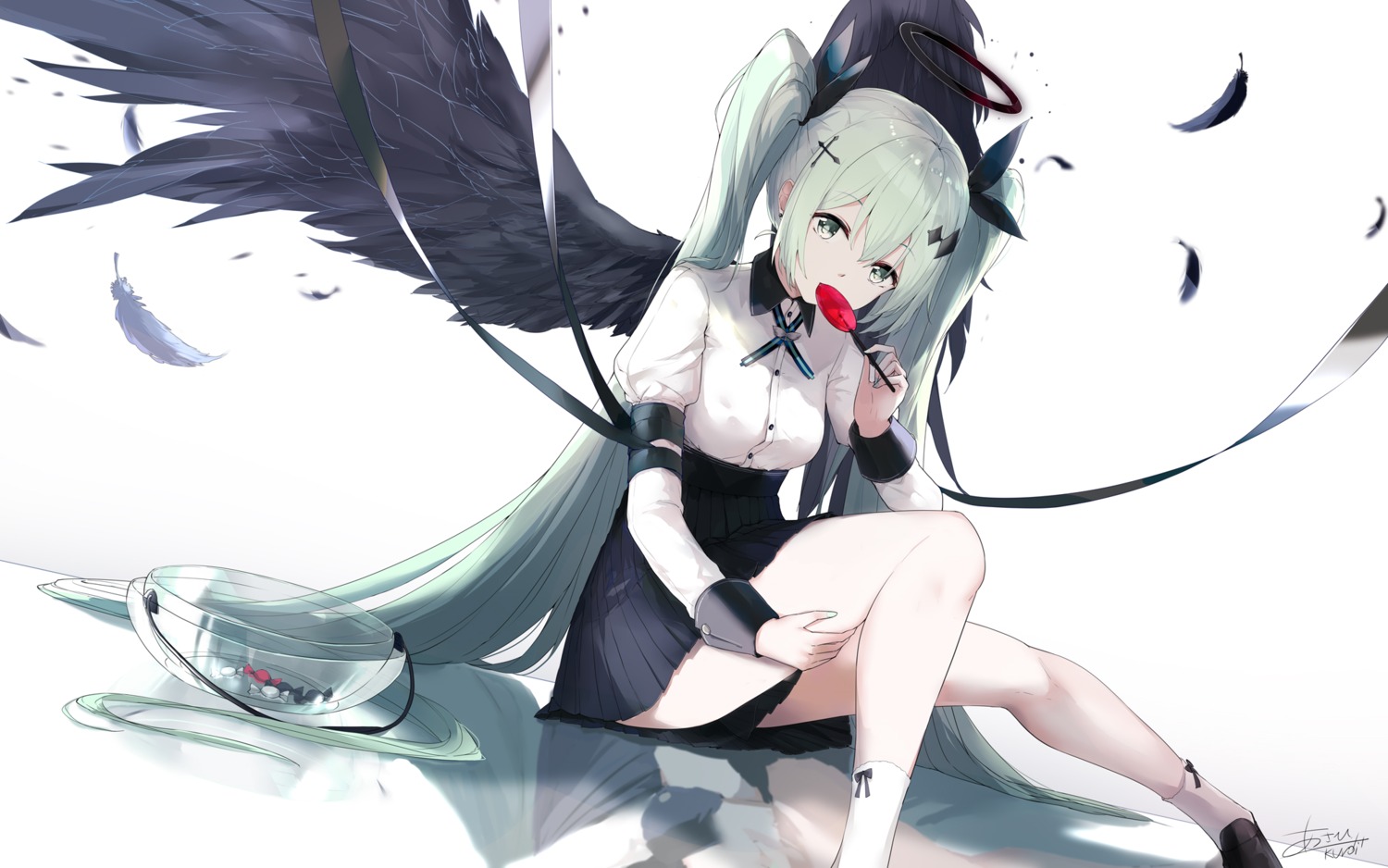 angel, asahi_kuroi, hatsune_miku, skirt_lift, vocaloid, wings