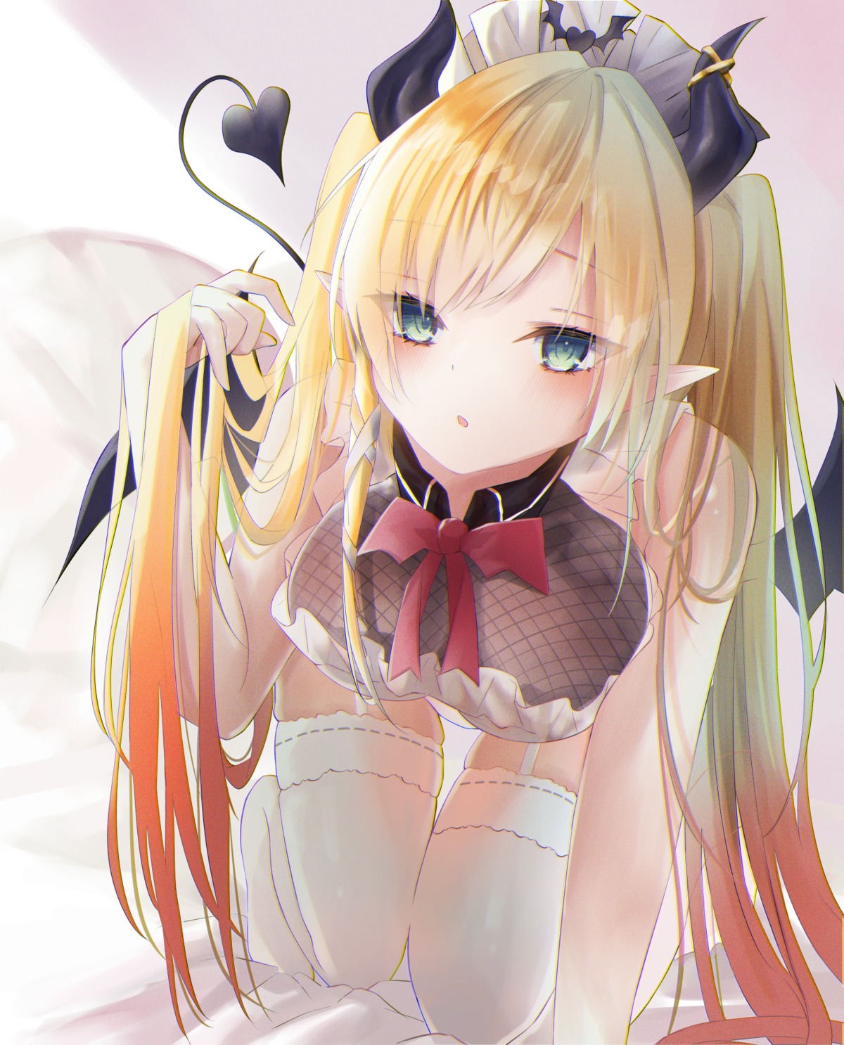 fishnets, hololive, horns, pointy_ears, stockings, tail, thighhighs, wings