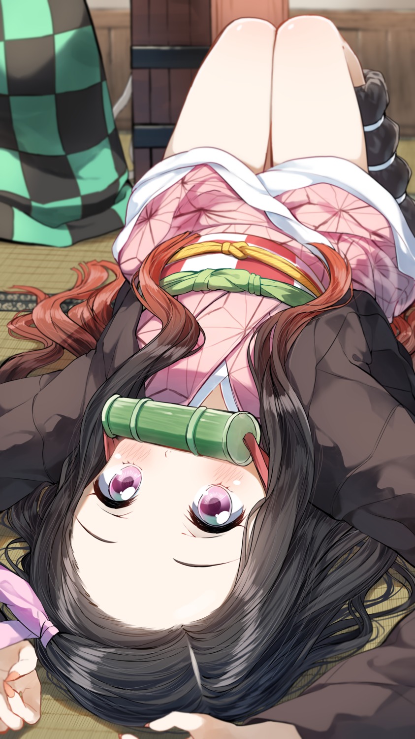 japanese_clothes, kamado_nezuko, kamado_tanjirou, kimetsu_no_yaiba, pentagon, skirt_lift