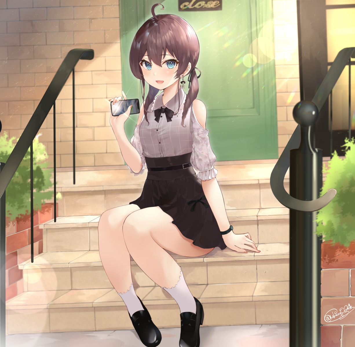 hololive, natsuiro_matsuri, shiina_aoi, skirt_lift