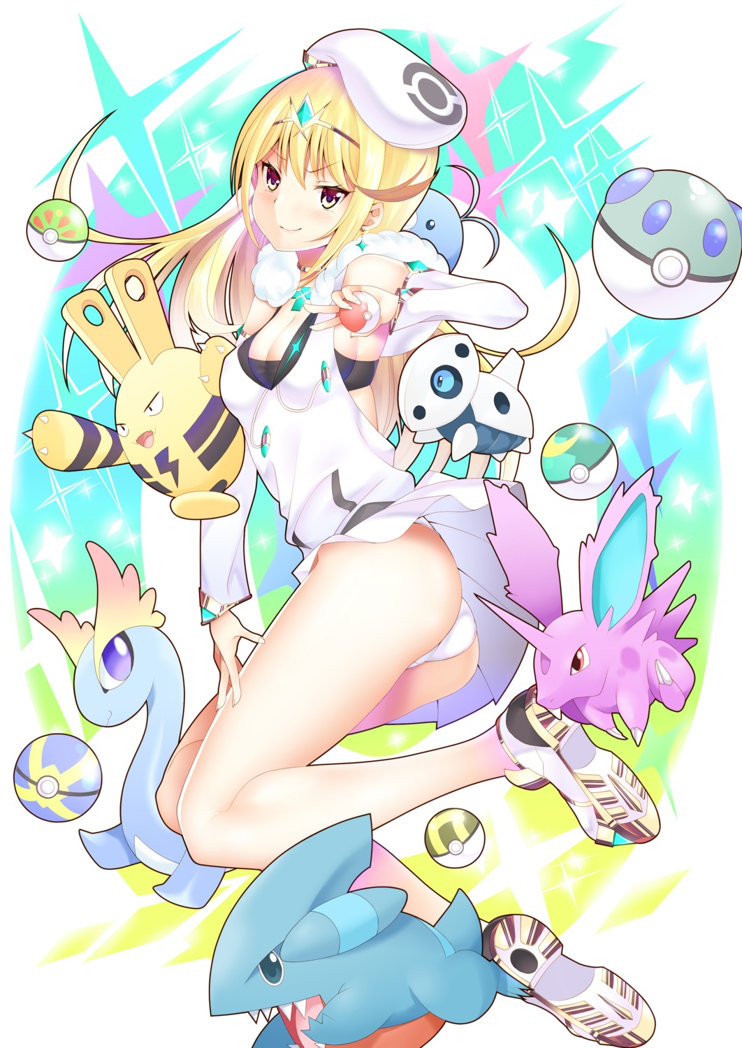 ass, bra, daive, elekid, gabite, hikari_(xenoblade_2), nidoran♂, pantsu