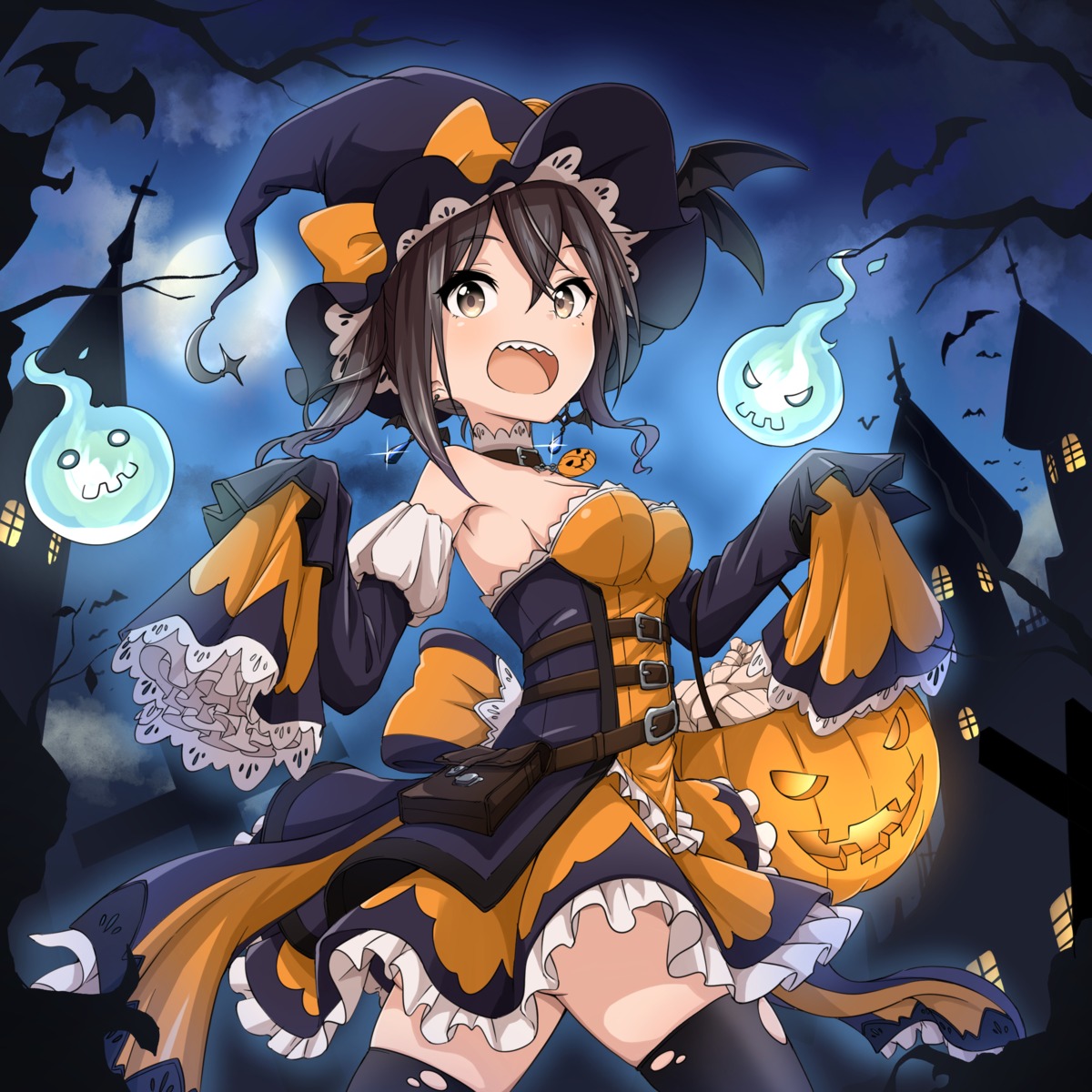 asanaya, cleavage, dress, halloween, no_bra, sunazuka_akira, the_idolm@ster, the_idolm@ster_cinderella_girls
