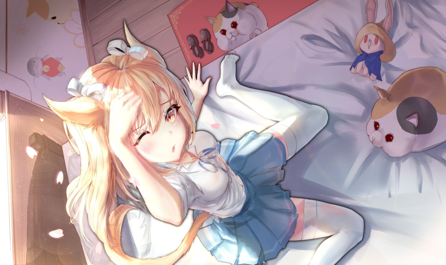 animal_ears, final_fantasy, final_fantasy_xiv, icefurs, miqo'te, seifuku, tail, thighhighs