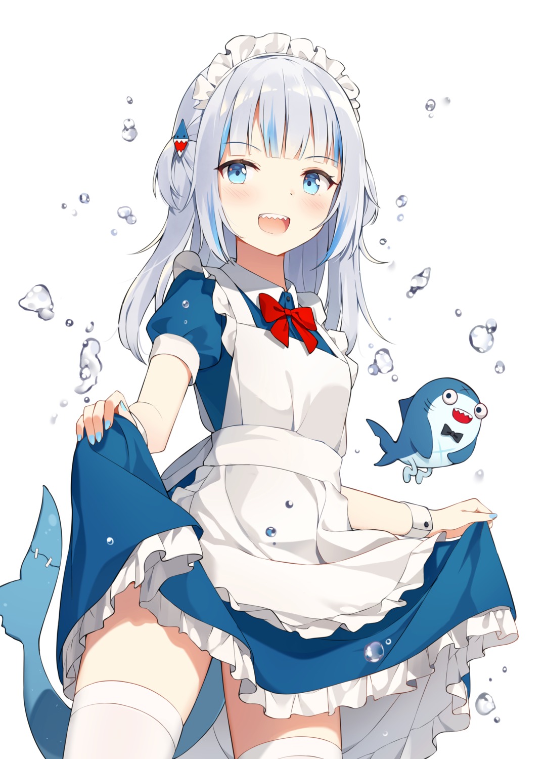 gawr_gura, hololive, hololive_english, maid, skirt_lift, tail, thighhighs, yaruwashi