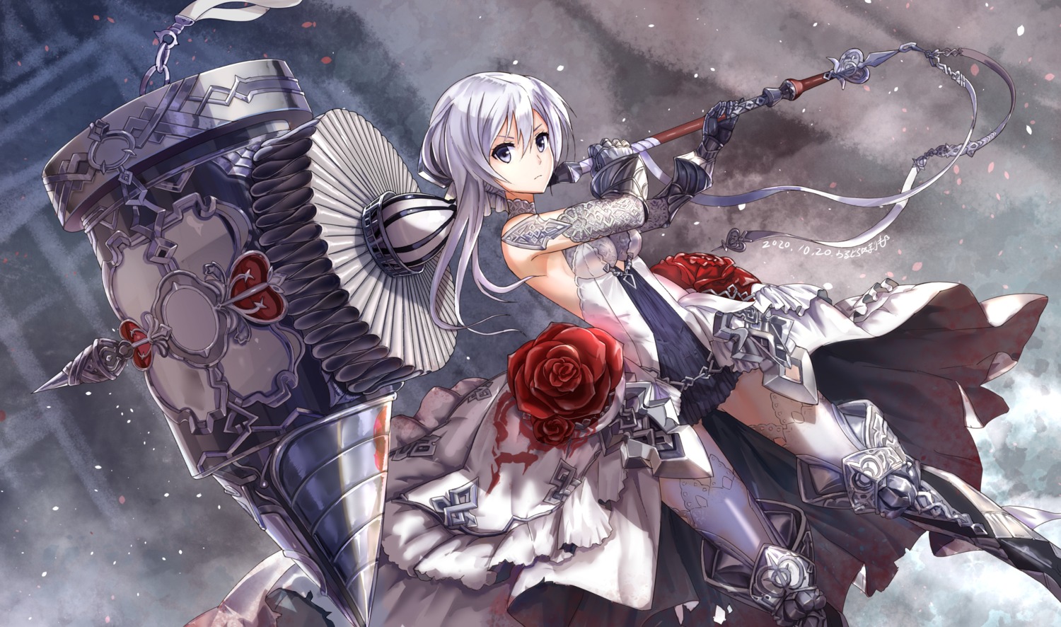 armor, no_bra, sinoalice, snow_white_(sinoalice), teketeke, thighhighs, weapon