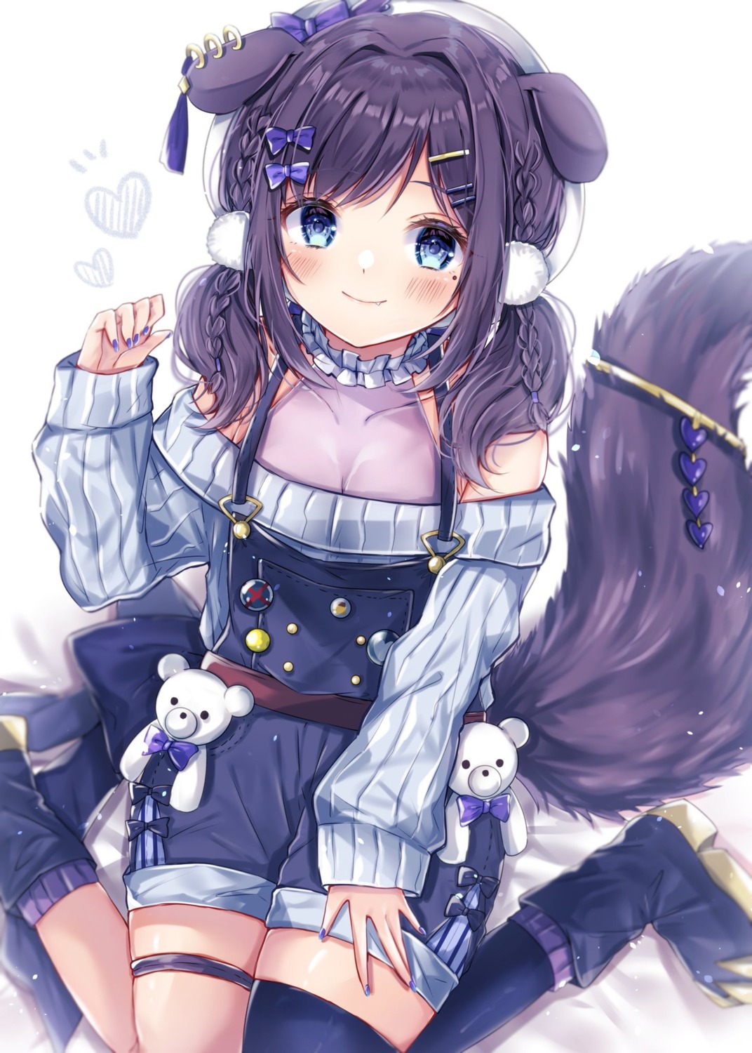aiba_uiha, animal_ears, cleavage, garter, nijisanji, overalls, see_through, sorashima