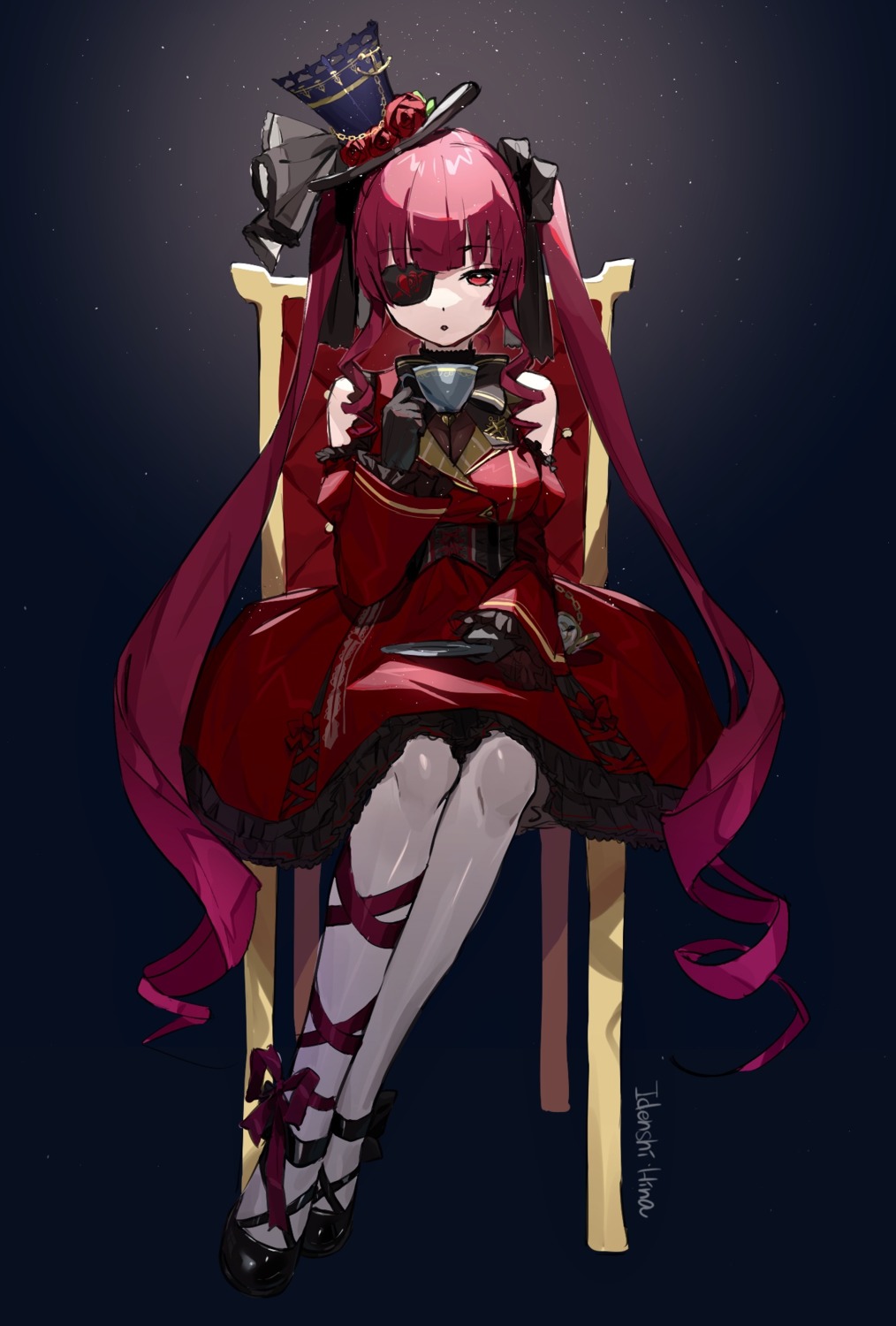 eyepatch, gothic_lolita, heels, hololive, houshou_marine, idenshi_kumikae_(kabe_choron), lolita_fashion