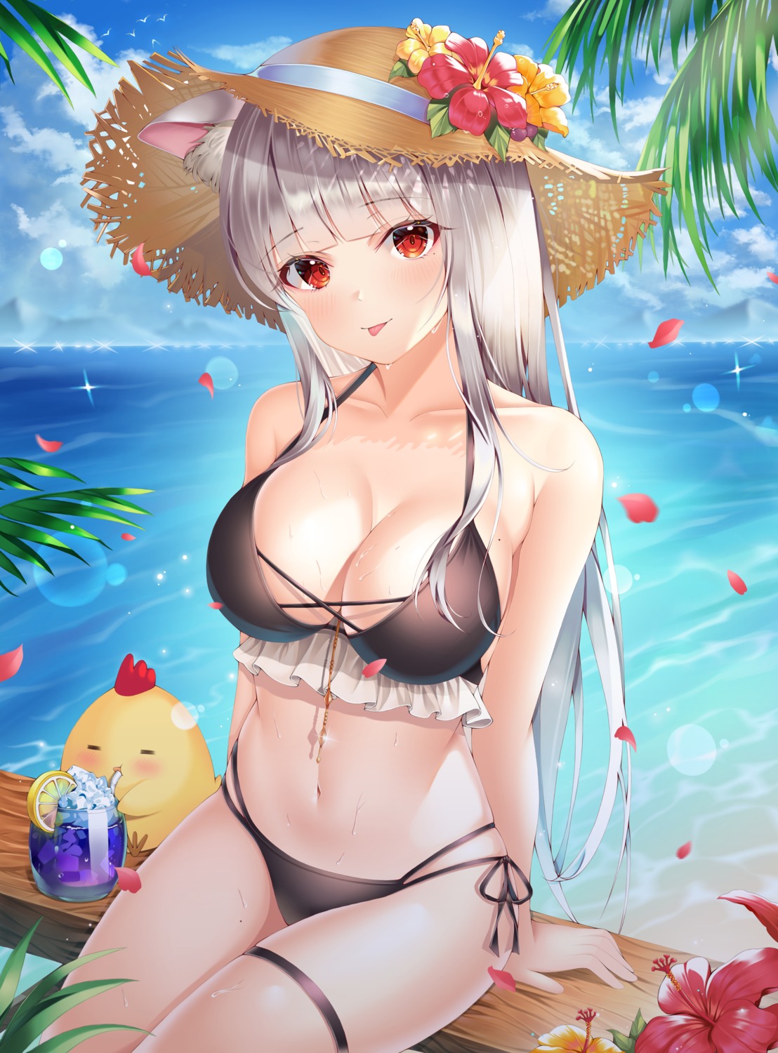 animal_ears, bikini, cleavage, garter, ssong2, swimsuits, wet