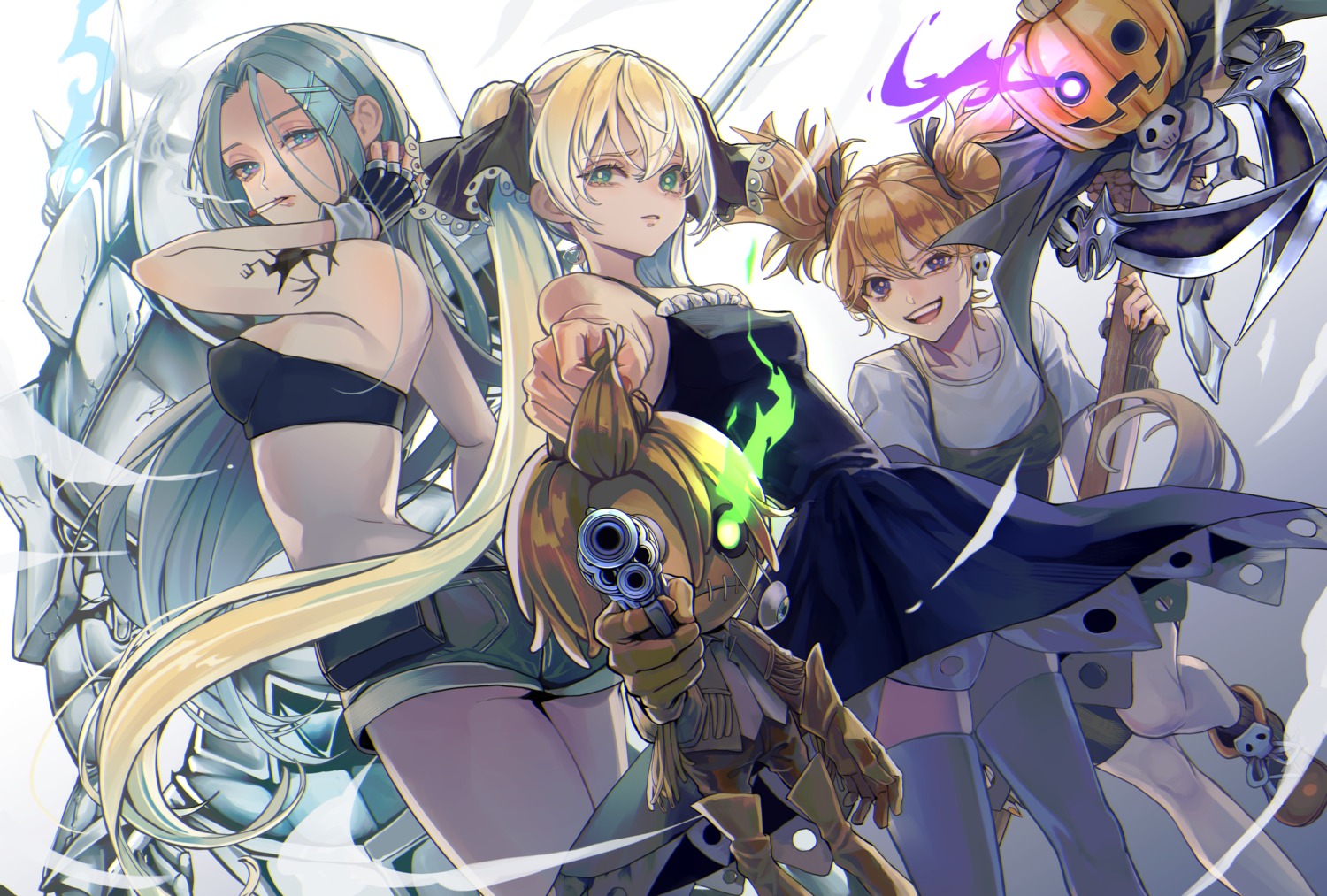ass, bra, dress, gun, halloween, hina_(xoxo), mecha, pantyhose