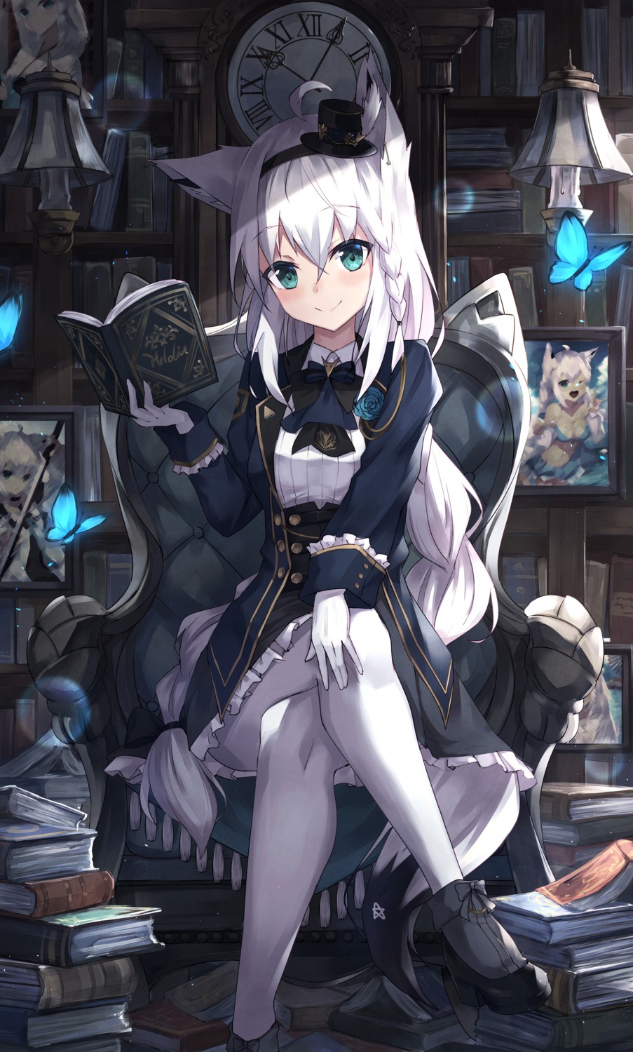 animal_ears, gothic_lolita, hololive, hololive_gamers, kitsune, lolita_fashion, masaki_(msk064), pantyhose