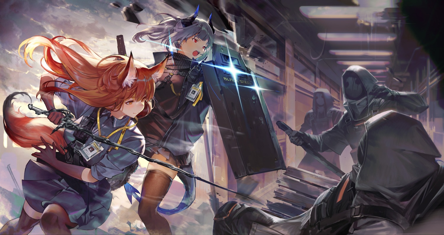 animal_ears, arknights, franka_(arknights), horns, liskarm_(arknights), shycocoa, sword, tail