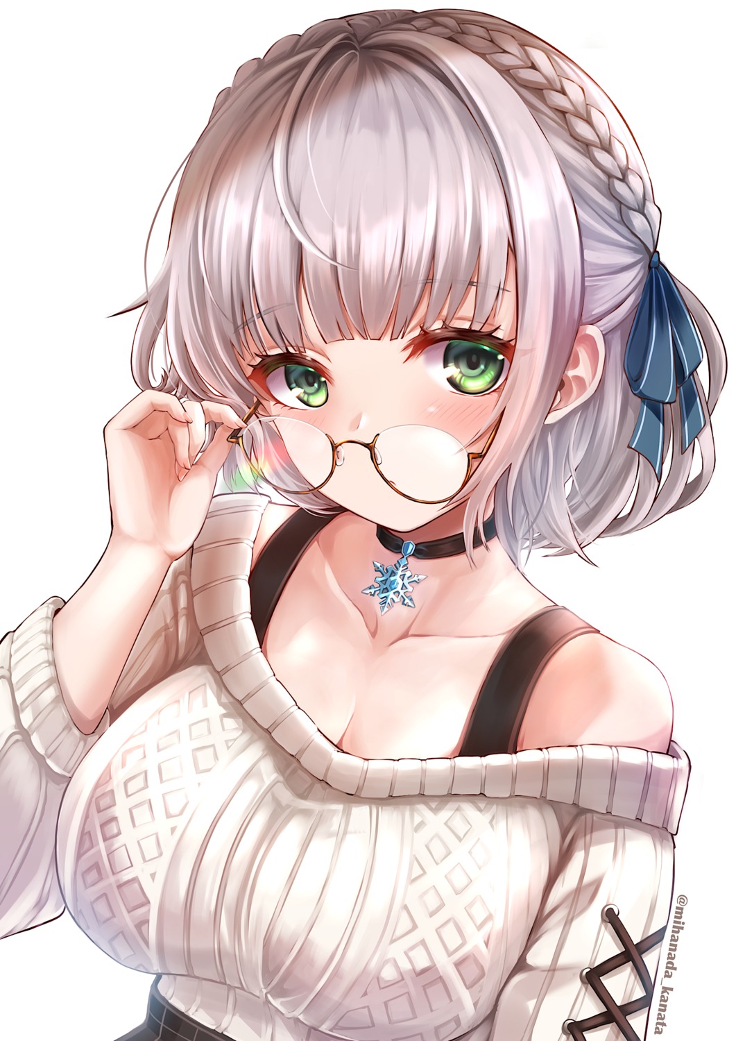 cleavage, hololive, megane, mihanada_kanata, shirogane_noel, sweater