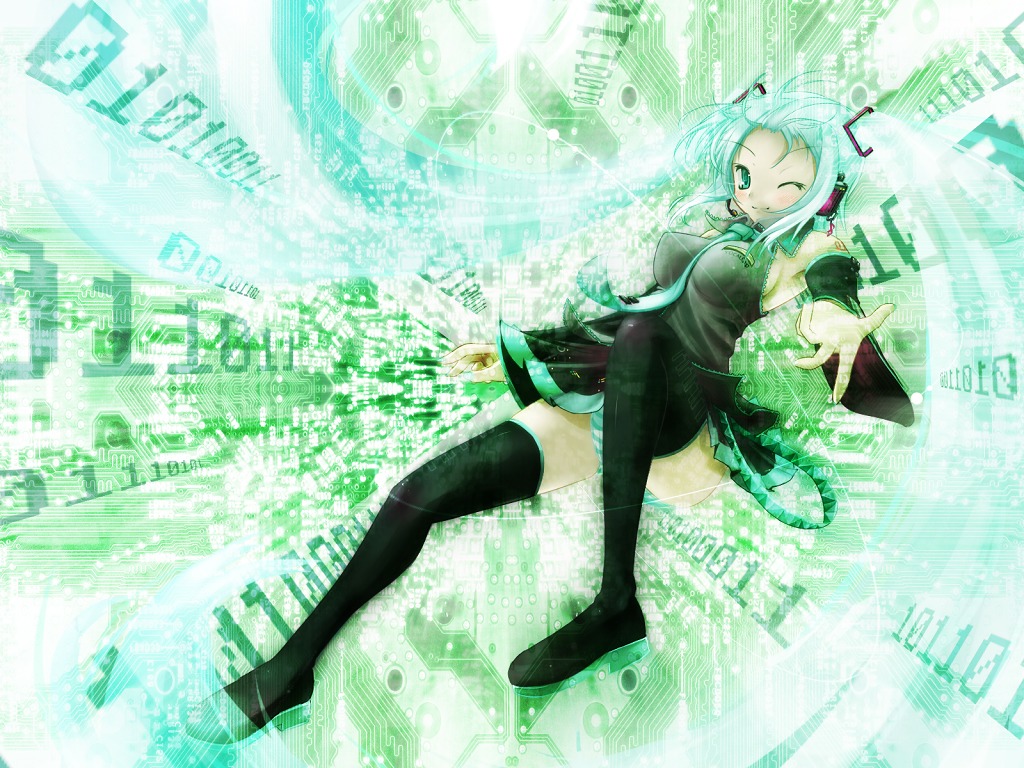 hatsune_miku, pantsu, scarlet_(studioscr), shimapan, thighhighs, vocaloid, wallpaper